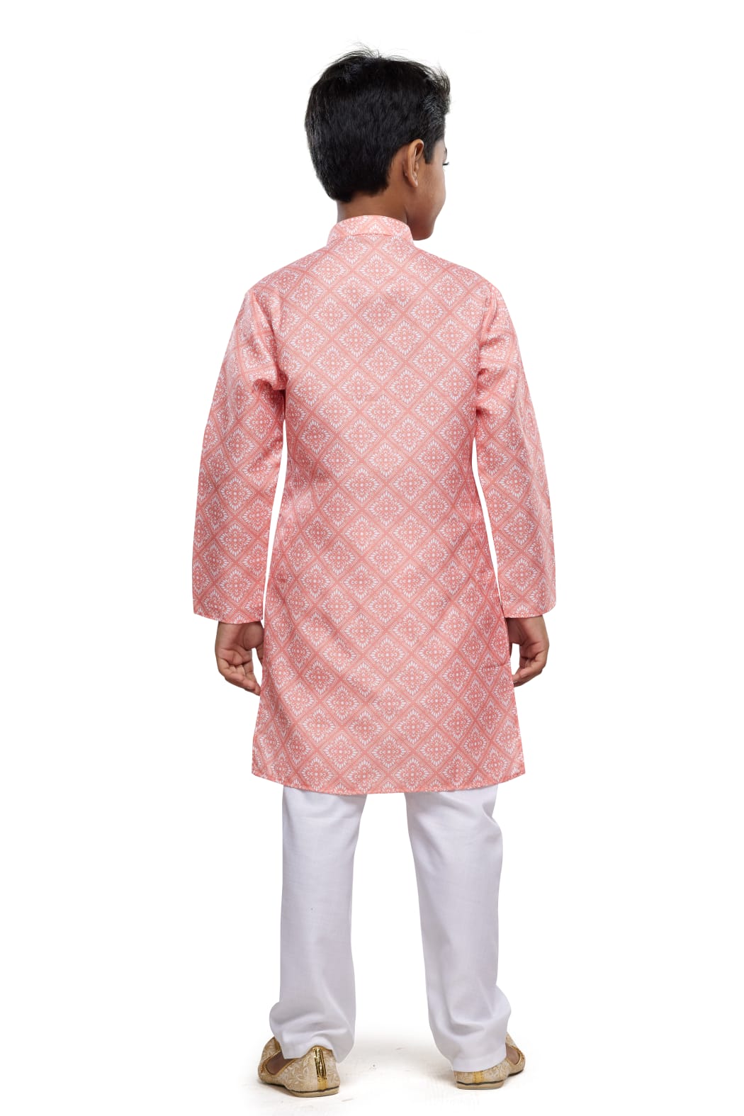 Peach Pure Soft Art Banarasi Silk Digital Print Boys Kurta Pajama