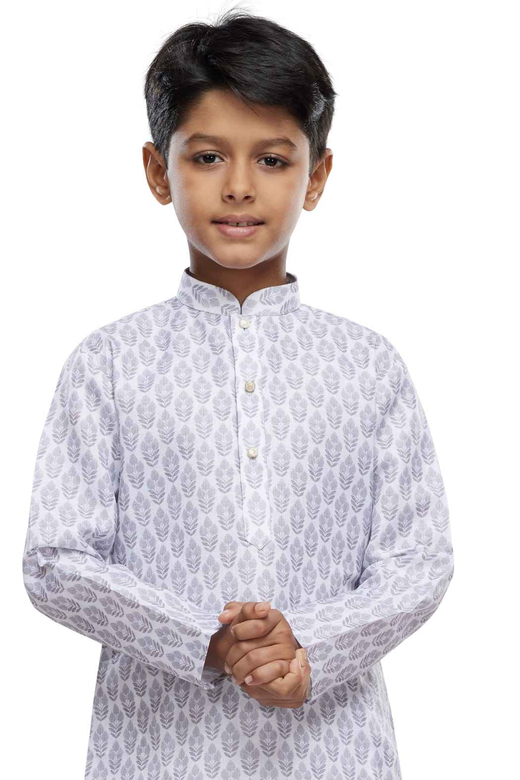 Grey Pure Soft Art Banarasi Silk Digital Print Boys Kurta Pajama