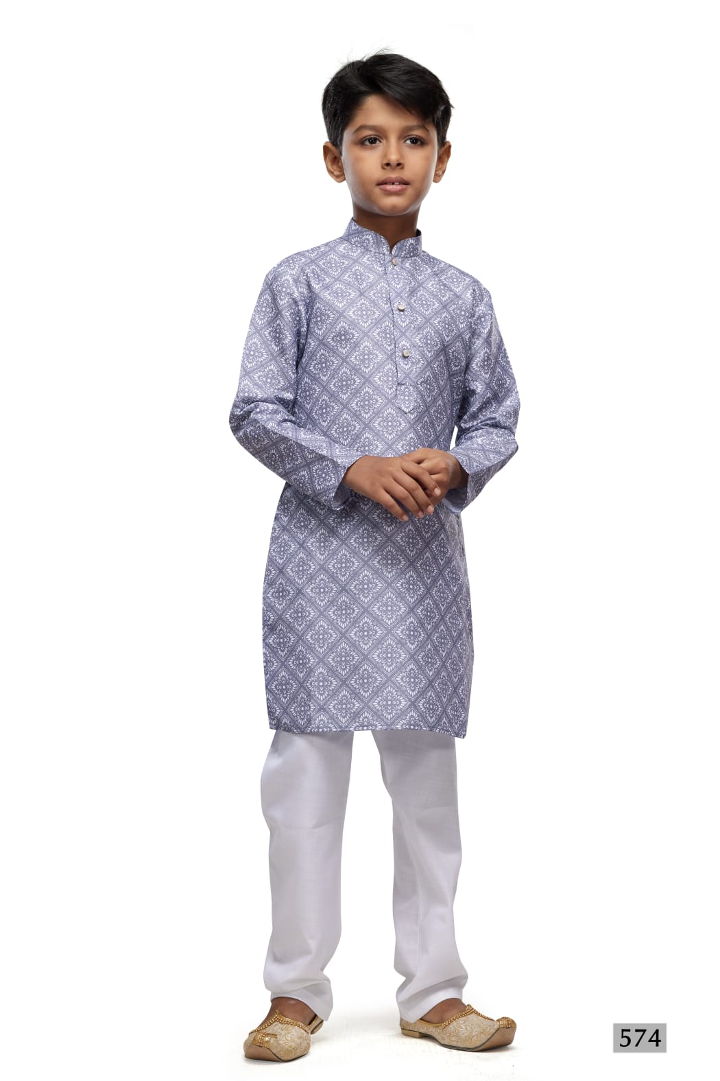 Grey Pure Soft Art Banarasi Silk Digital Print Boys Kurta Pajama