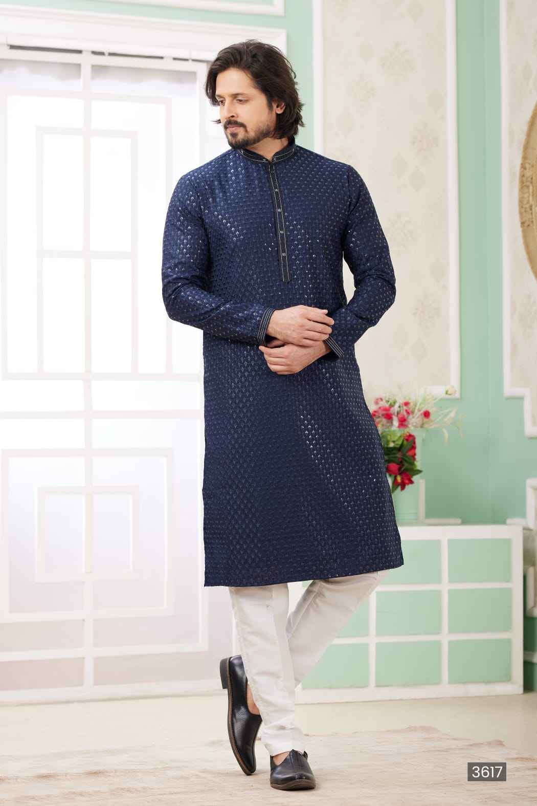 Blue Pure Soft Art Banarasi Silk Embroidery Thread Work Kurta Pajama Set