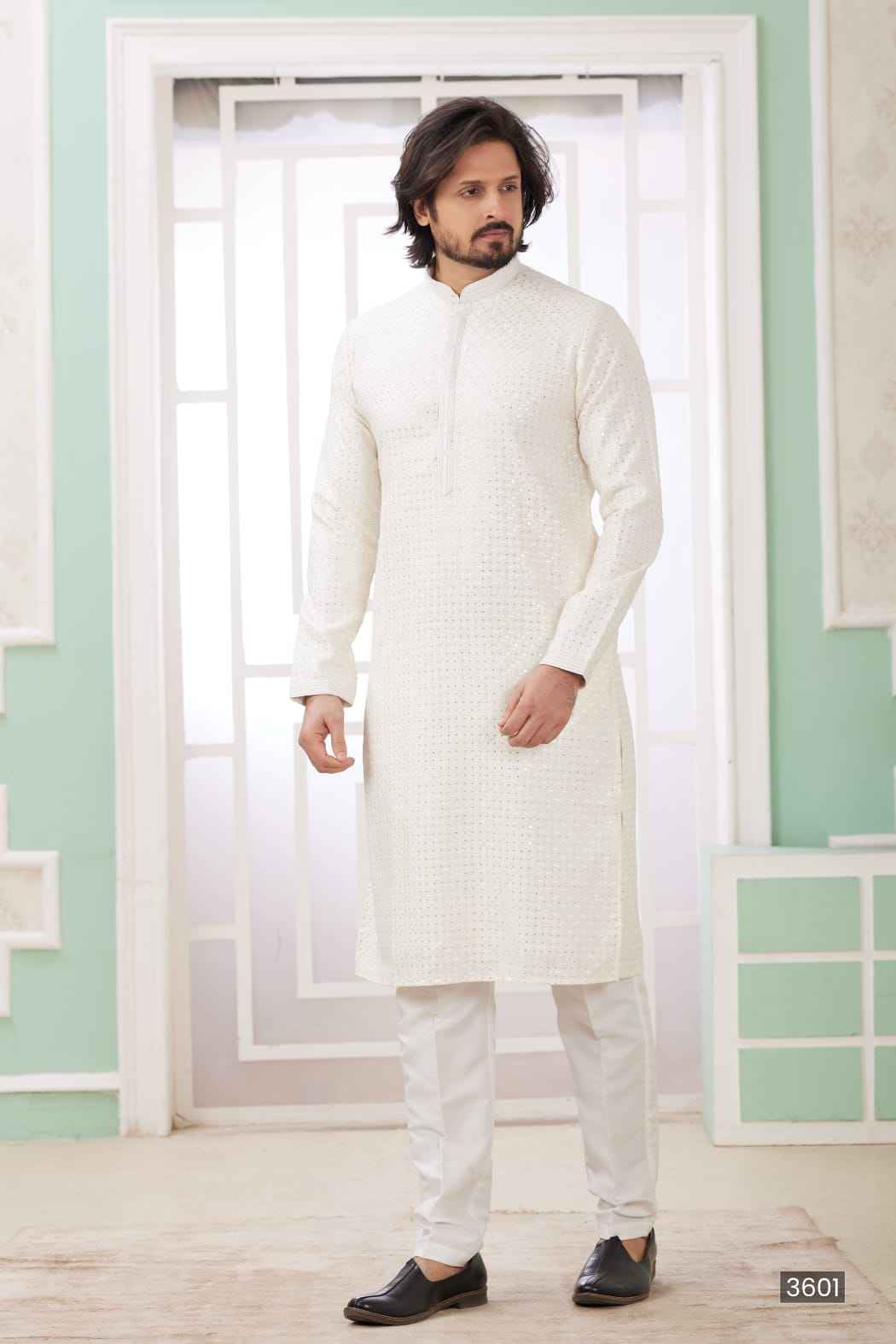 Cream Pure Soft Art Banarasi Silk Embroidery Thread Work Kurta Pajama Set