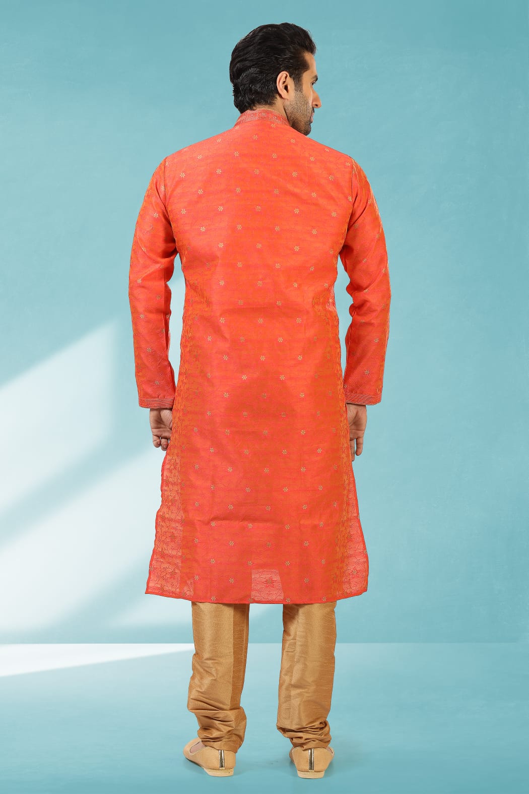 Rust Pure Soft Jequard Silk Brocade Kurta Pajama