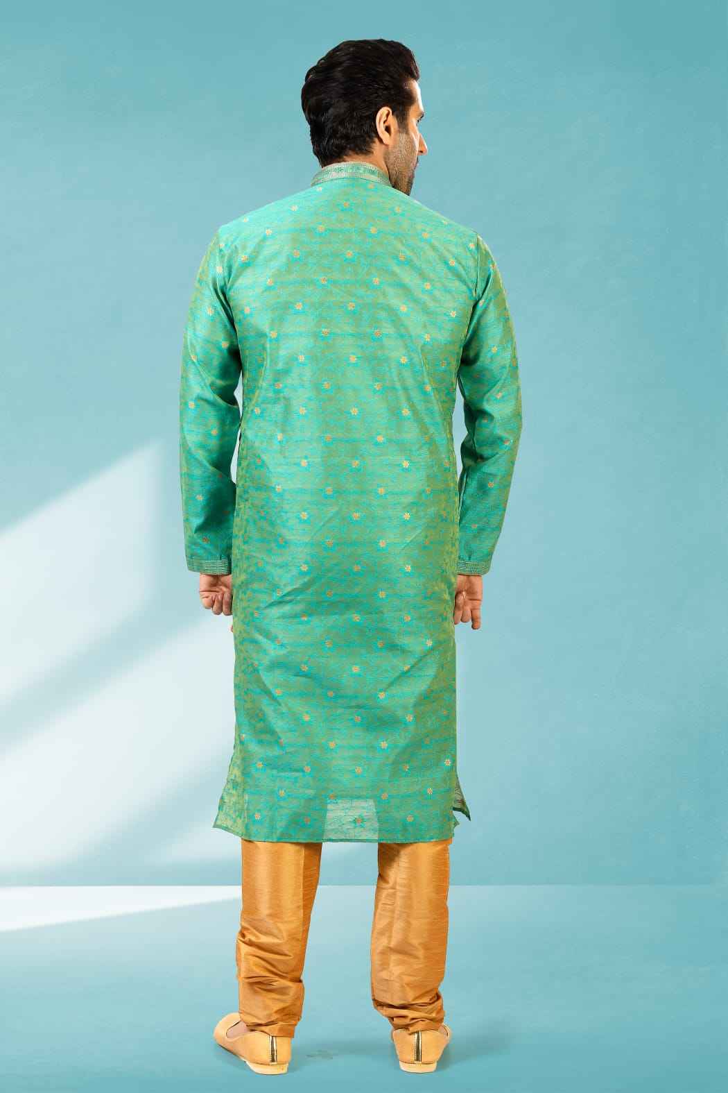 Green Pure Soft Jequard Silk Brocade Kurta Pajama
