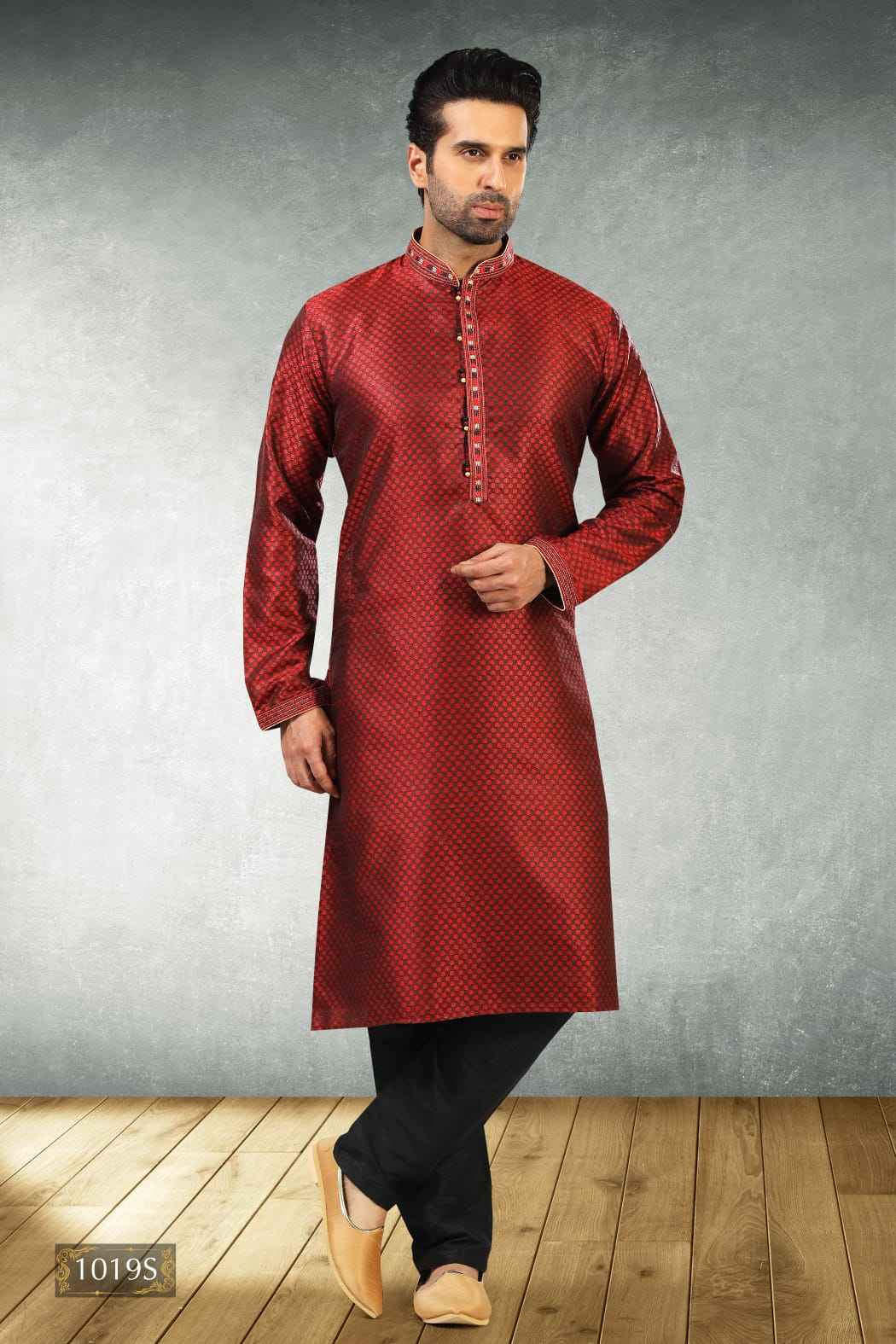 Wine Pure Soft Jequard Silk Brocade Kurta Pajama