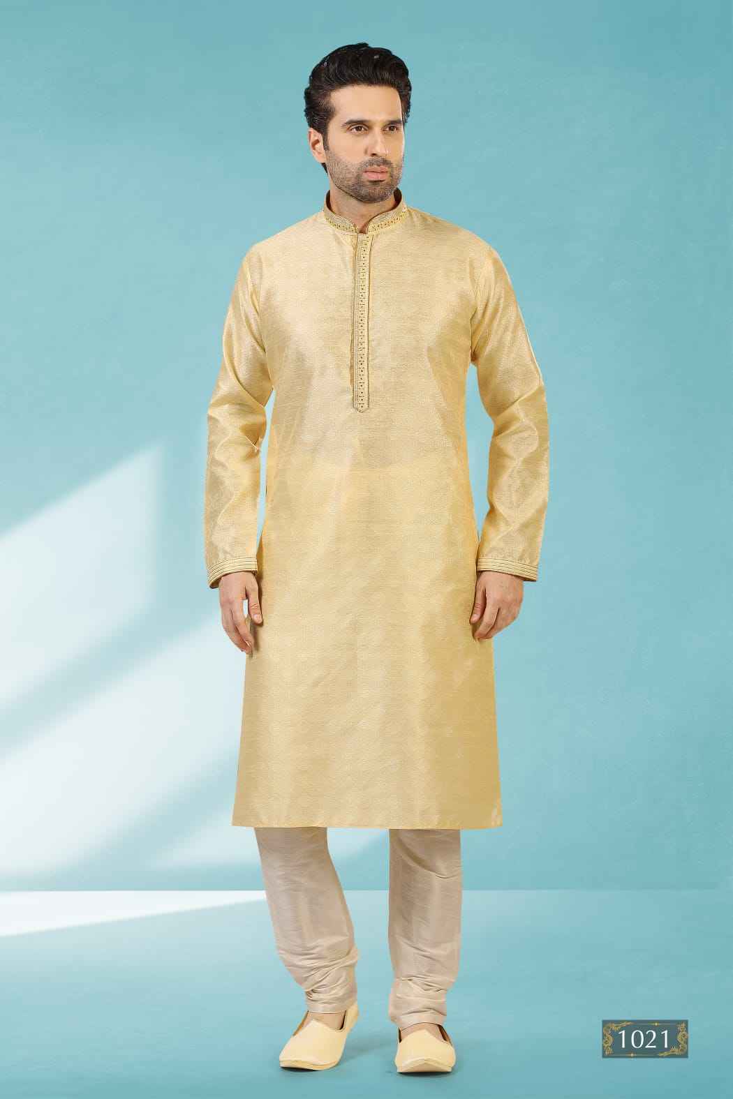 Gold Pure Soft Jequard Silk Brocade Kurta Pajama