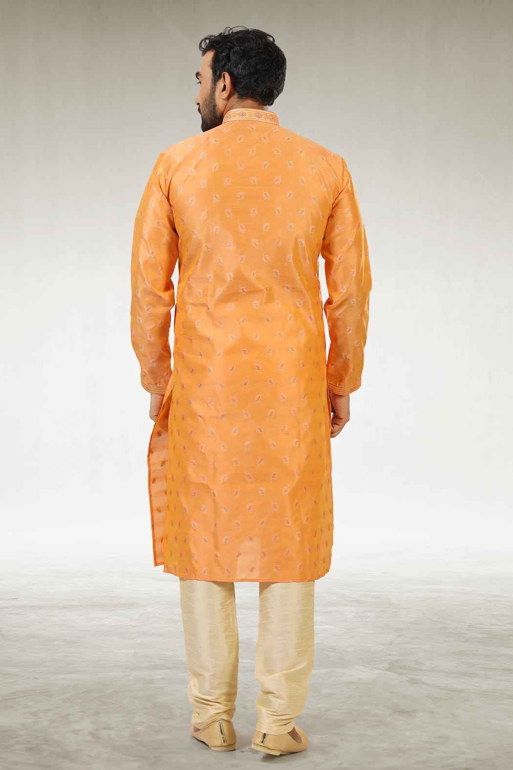 Peach Pure Soft Jequard Silk Brocade Kurta Pajama