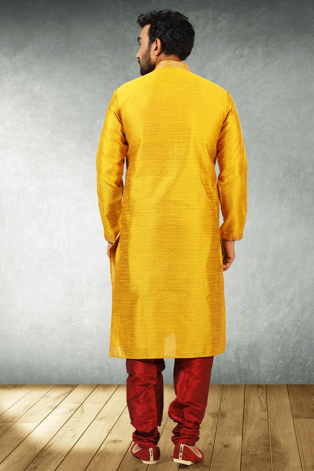 Yellow Pure Soft Jequard Silk Brocade Kurta Pajama