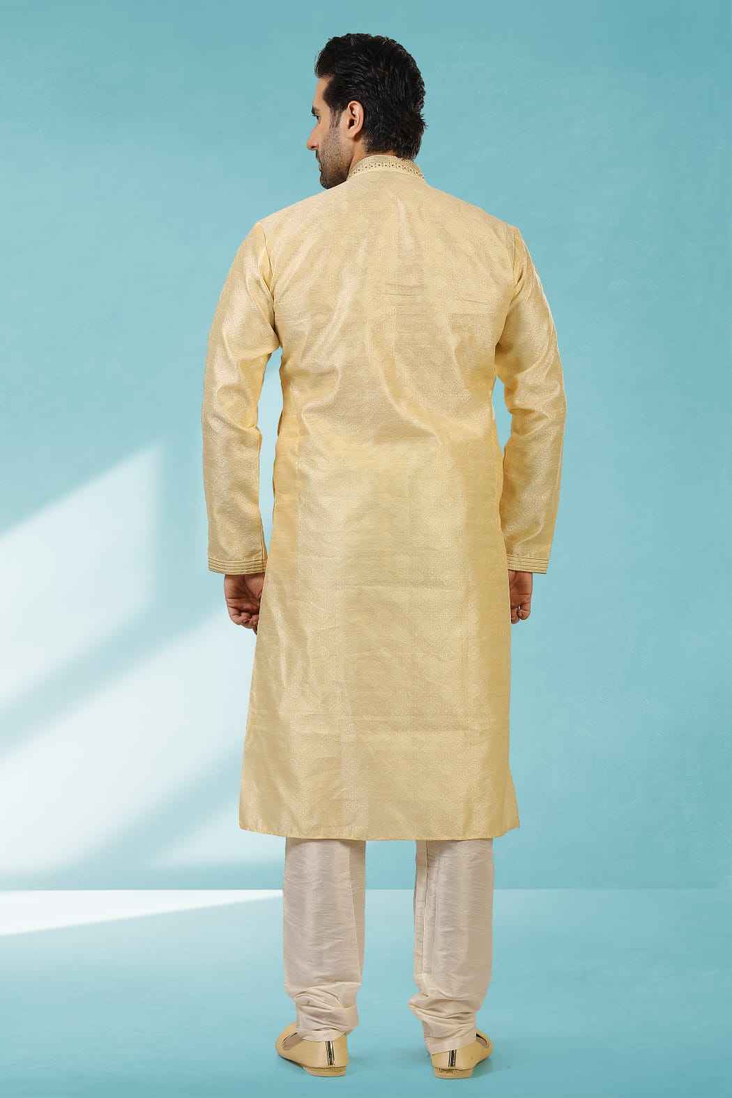 Gold Pure Soft Jequard Silk Brocade Kurta Pajama