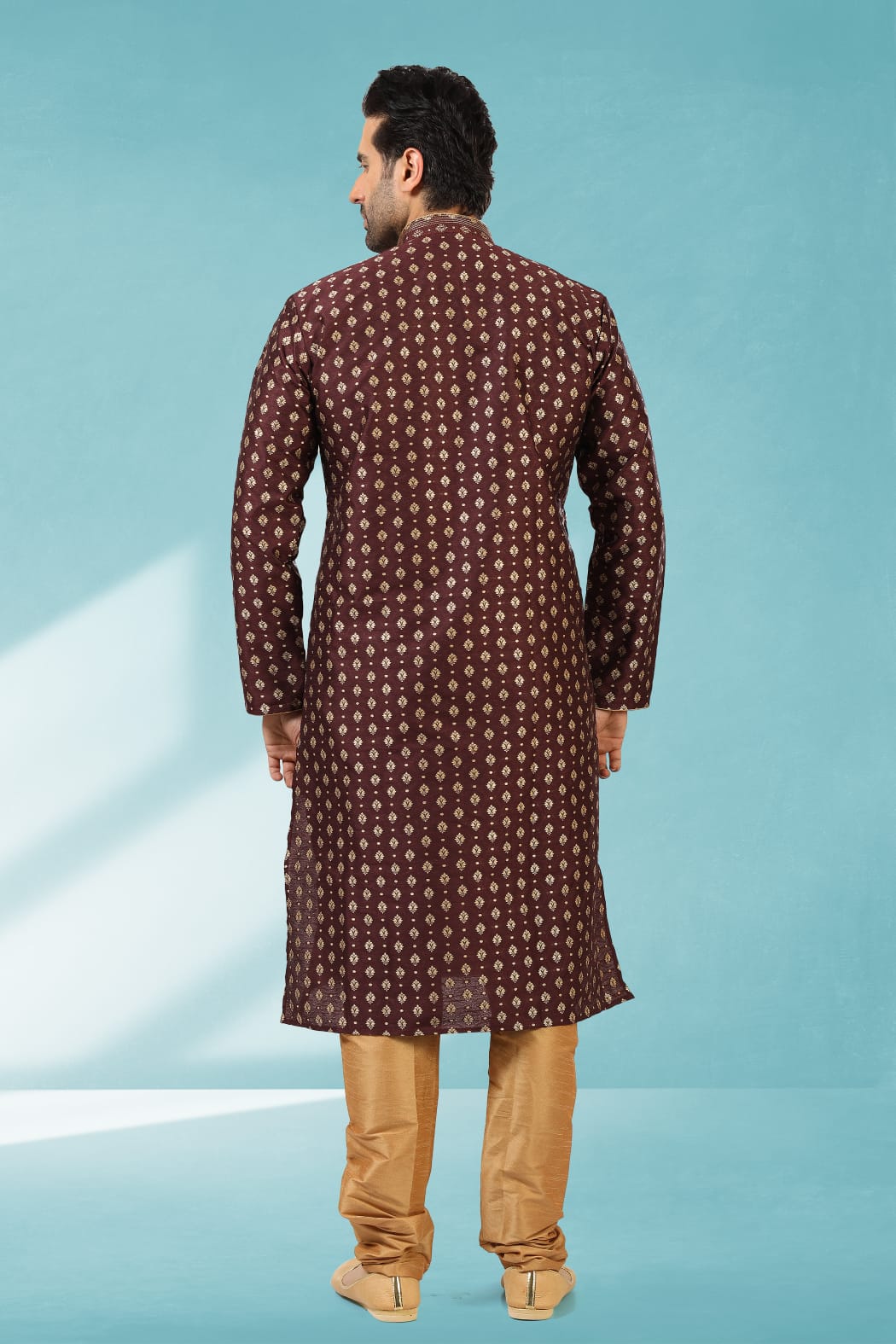 Brown Pure Soft Jequard Silk Brocade Kurta Pajama