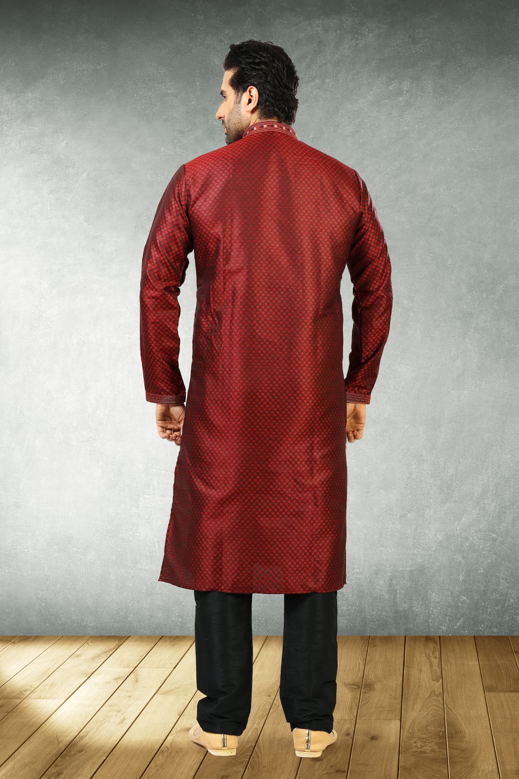 Wine Pure Soft Jequard Silk Brocade Kurta Pajama