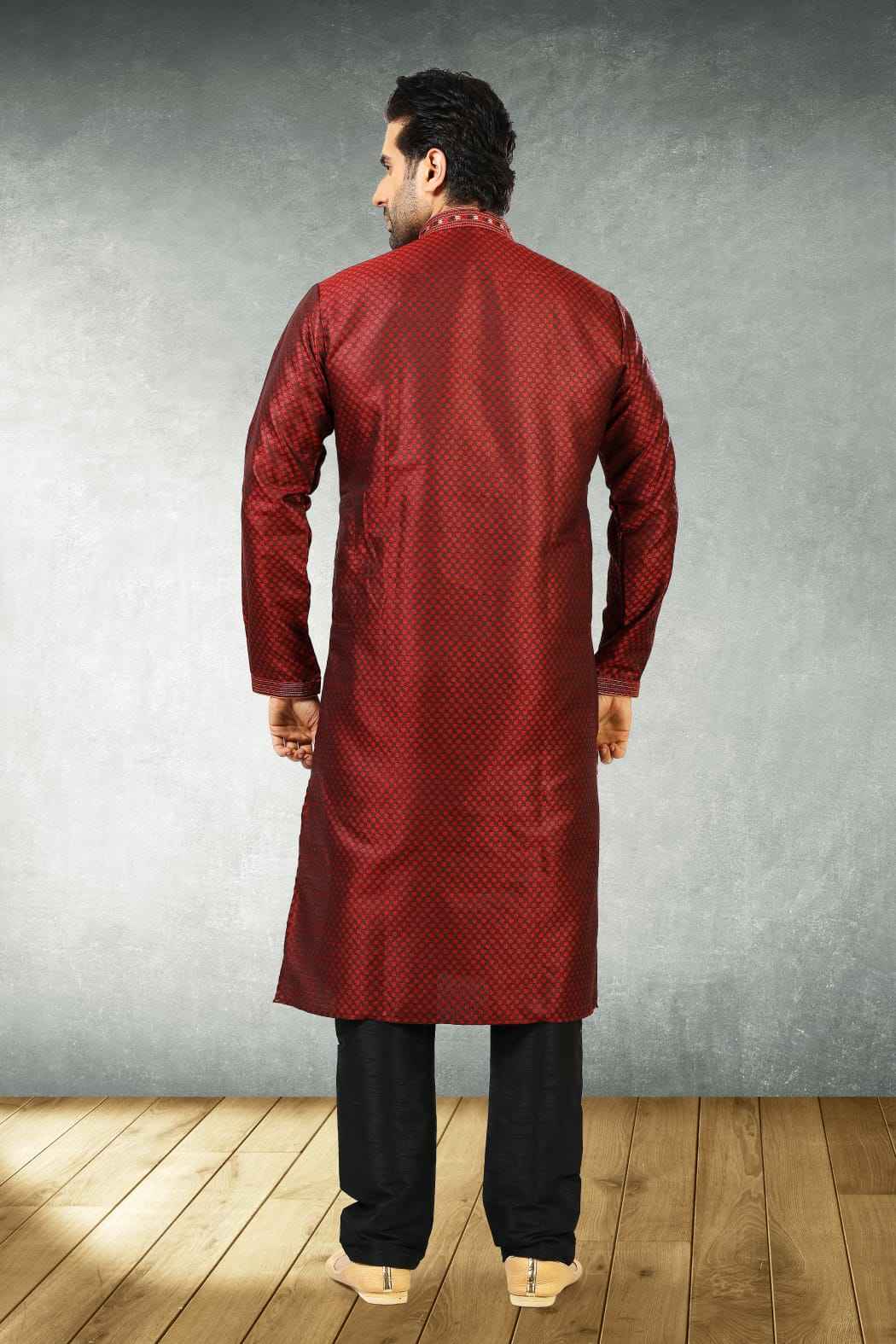 Wine Pure Soft Jequard Silk Brocade Kurta Pajama