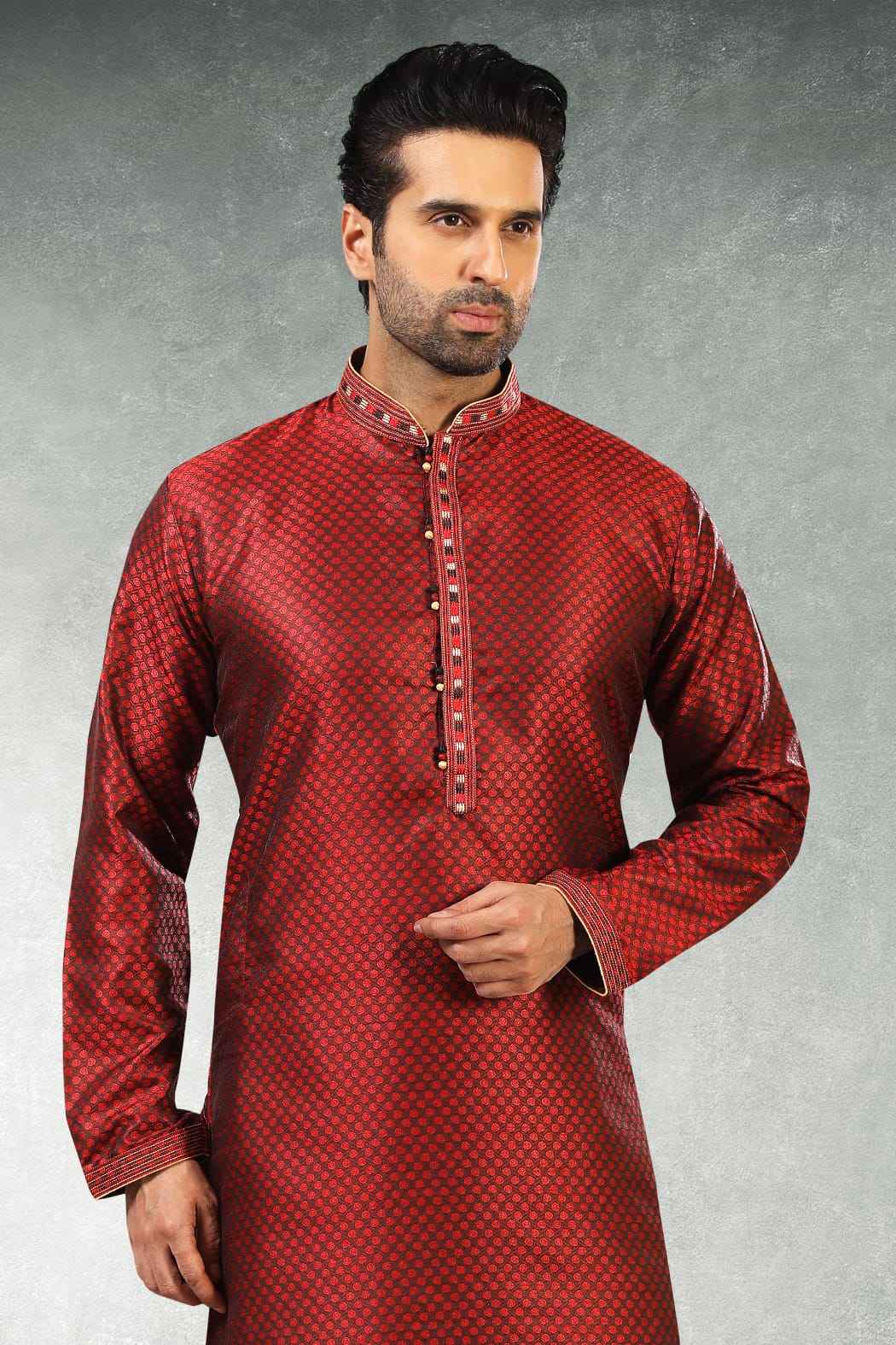 Wine Pure Soft Jequard Silk Brocade Kurta Pajama
