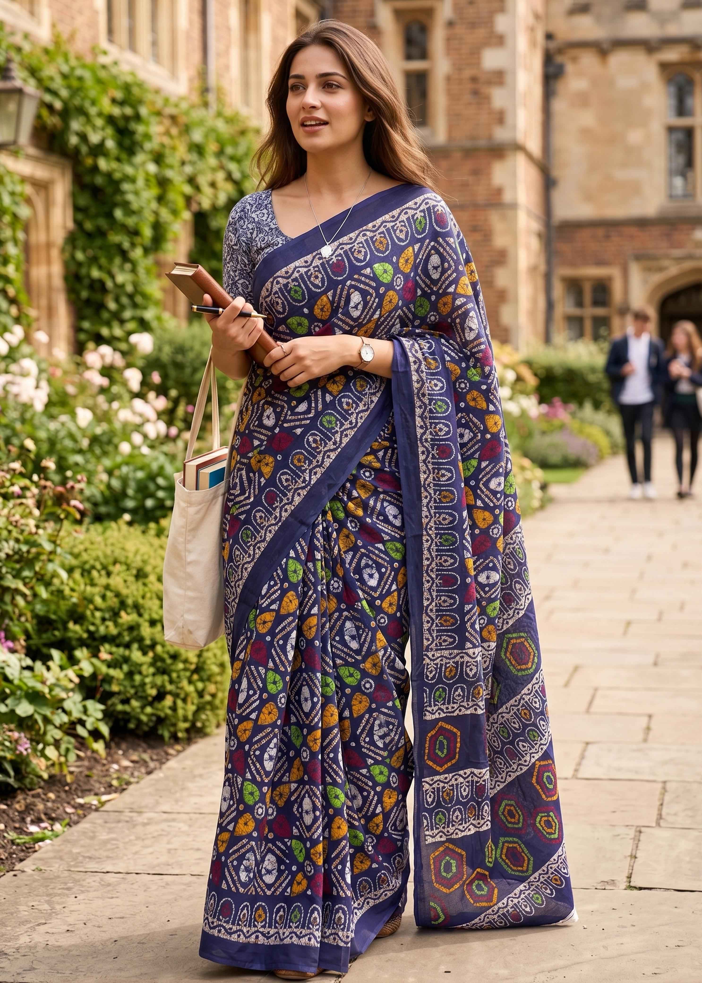 Blue Pure Soft Malmal Cotton Batik Hand Block Cotton Saree