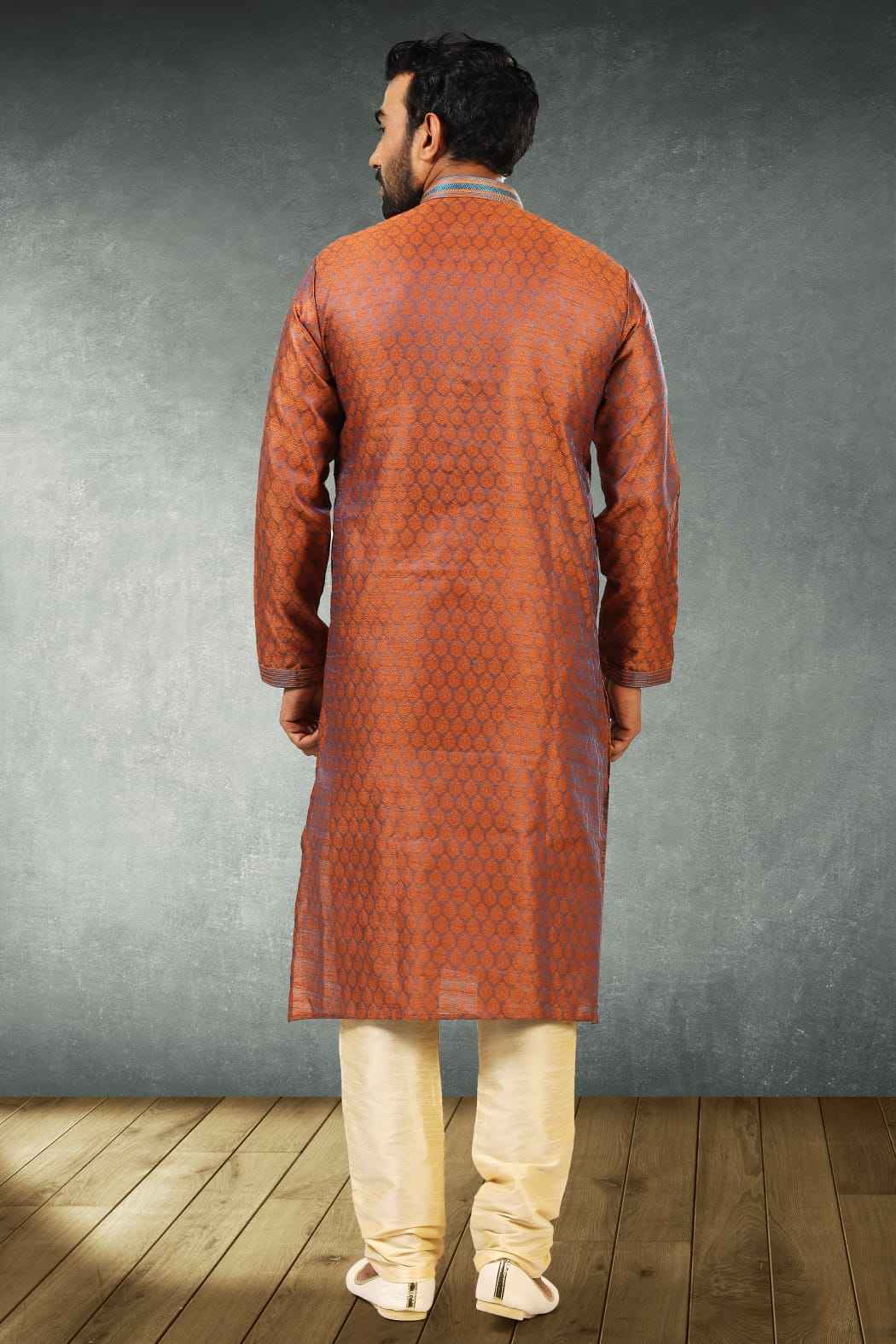 Brown Pure Soft Jequard Silk Brocade Kurta Pajama