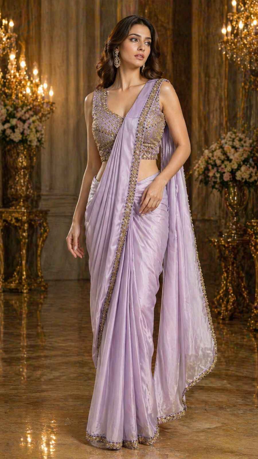 Lavender Pure Imported Fendi Silk Ready to Wear Saree