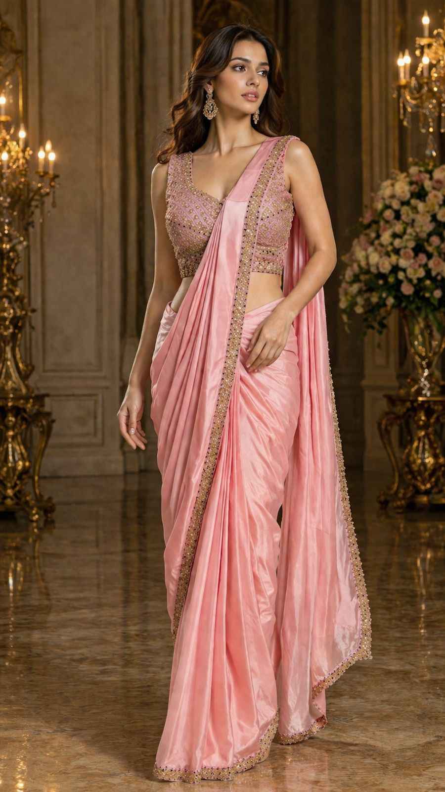 Pink Pure Imported Fendi Silk Ready to Wear Saree
