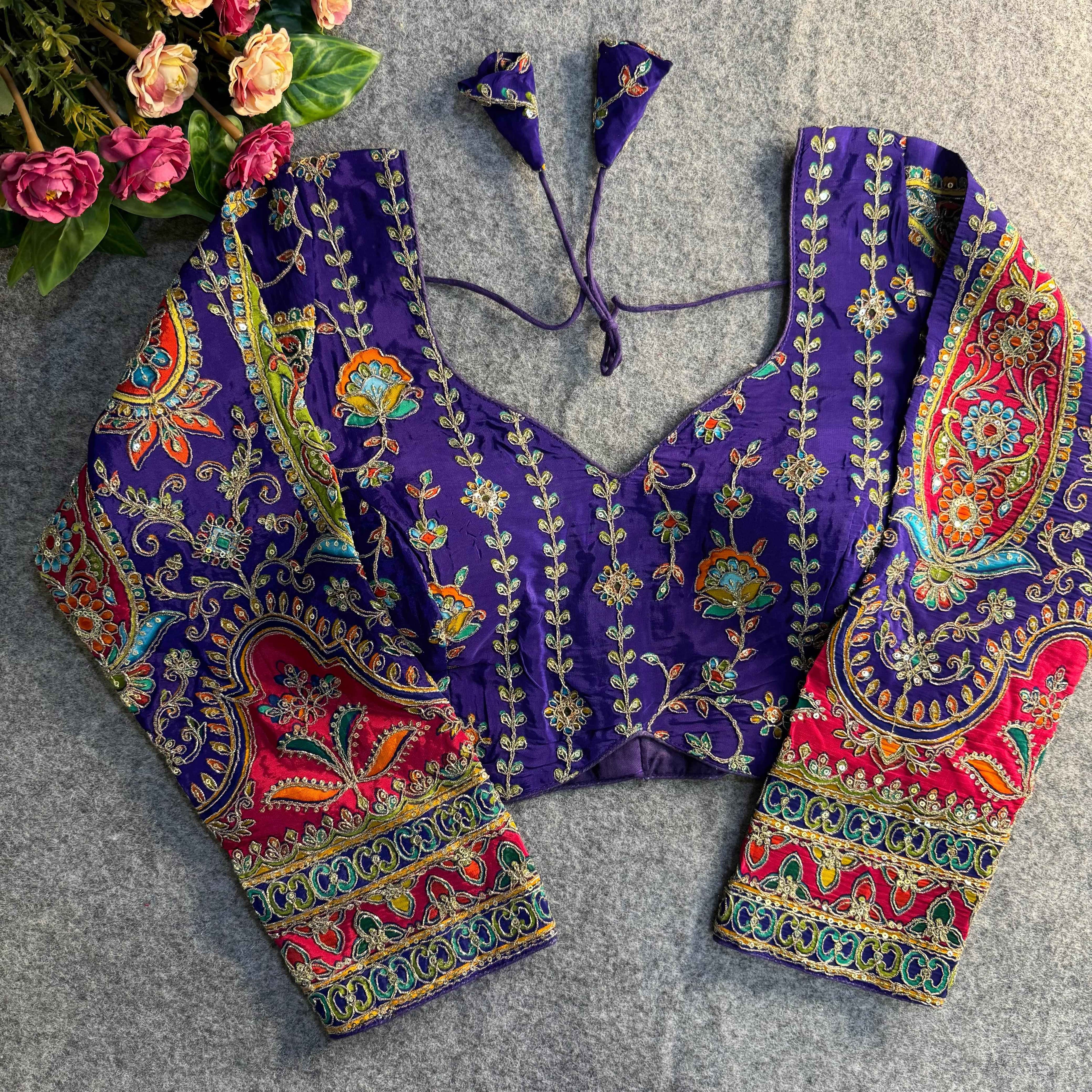 Blue Soft Pure Sweetheart Neck Long Sleeves Heavy Position Work Blouse