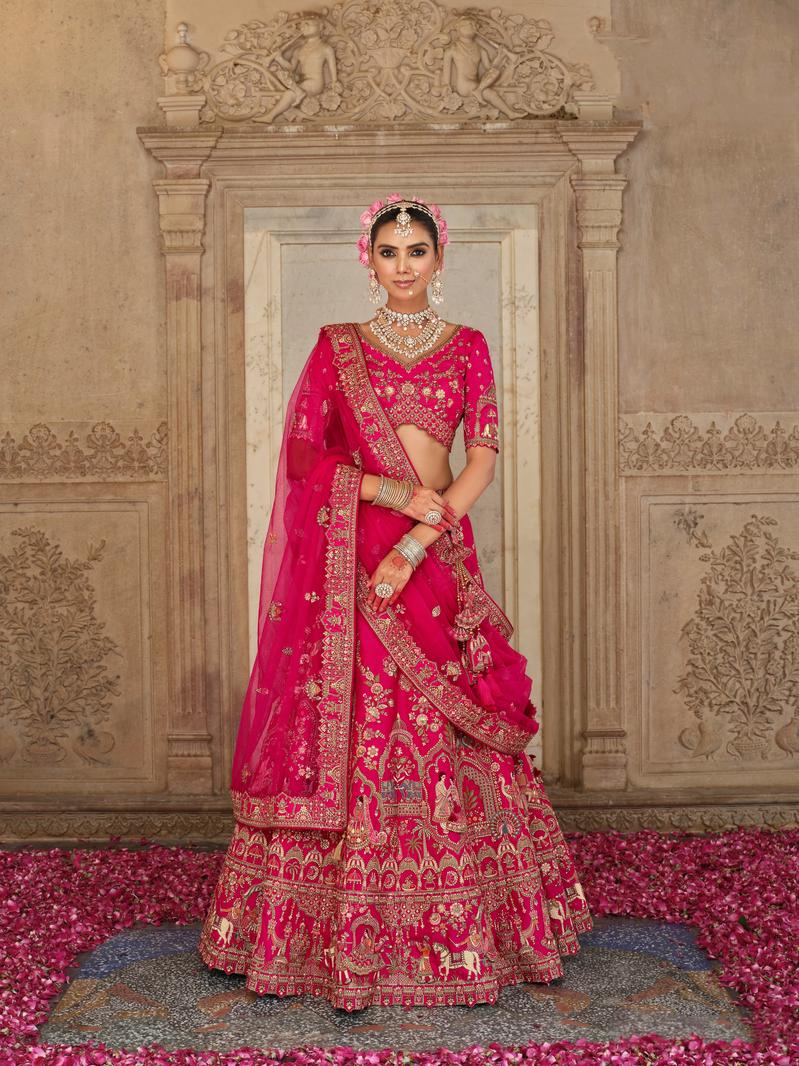Rani Pink Designer Bridal Lehenga with Heavy Khatli Embroidery