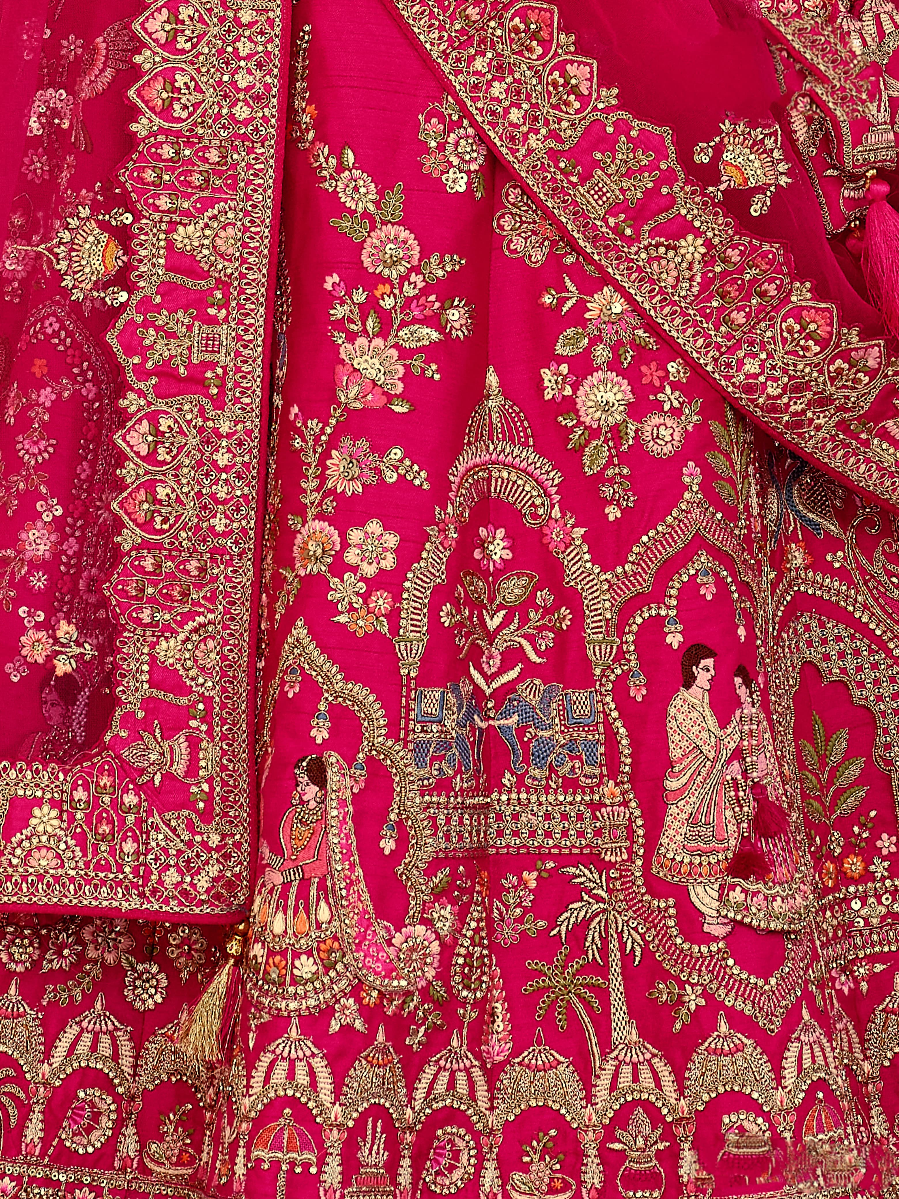 Rani Pink Designer Bridal Lehenga with Heavy Khatli Embroidery