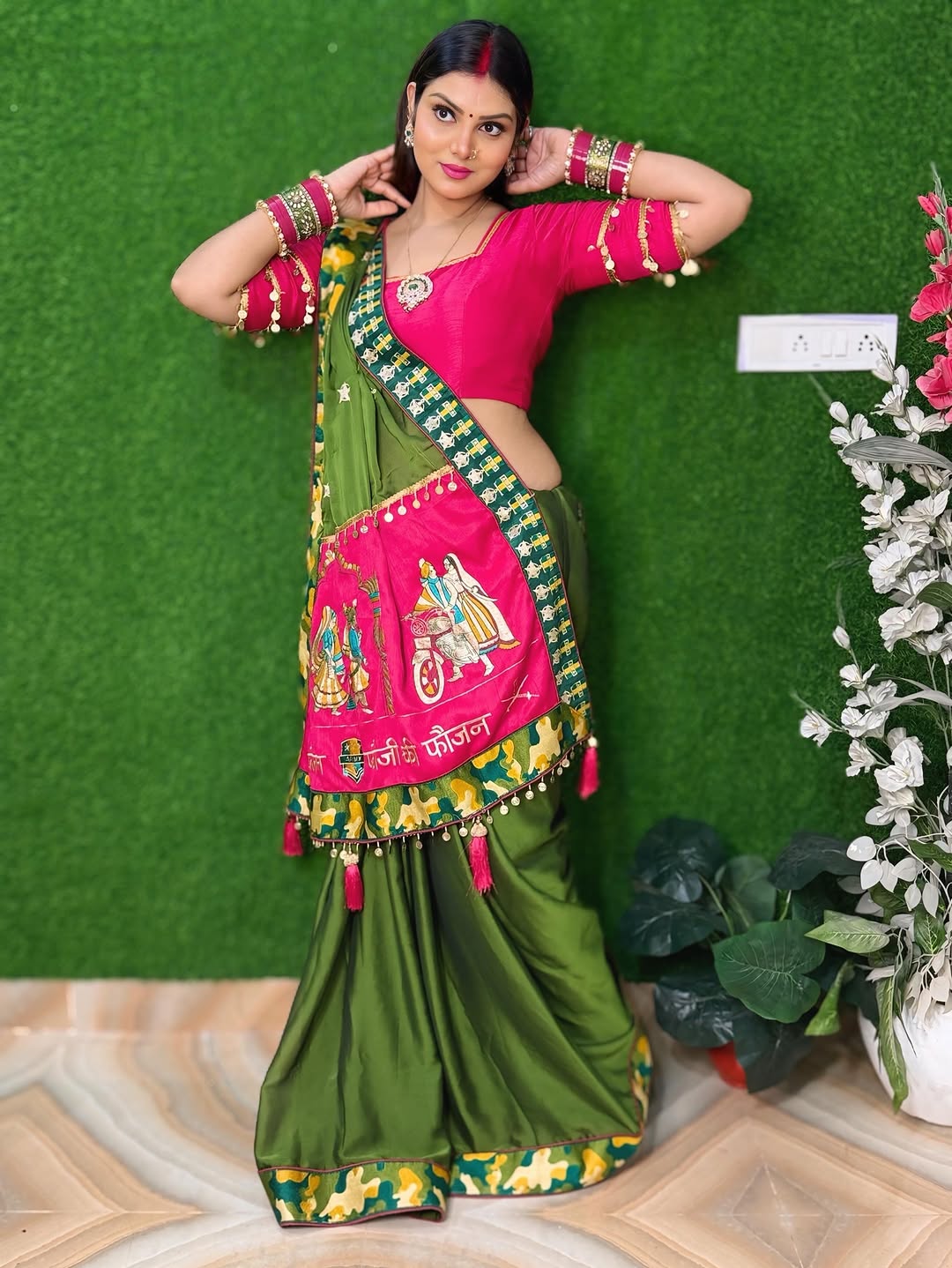 Green Pure Soft Rangoli Silk Embroidery Work Panter Patola Saree