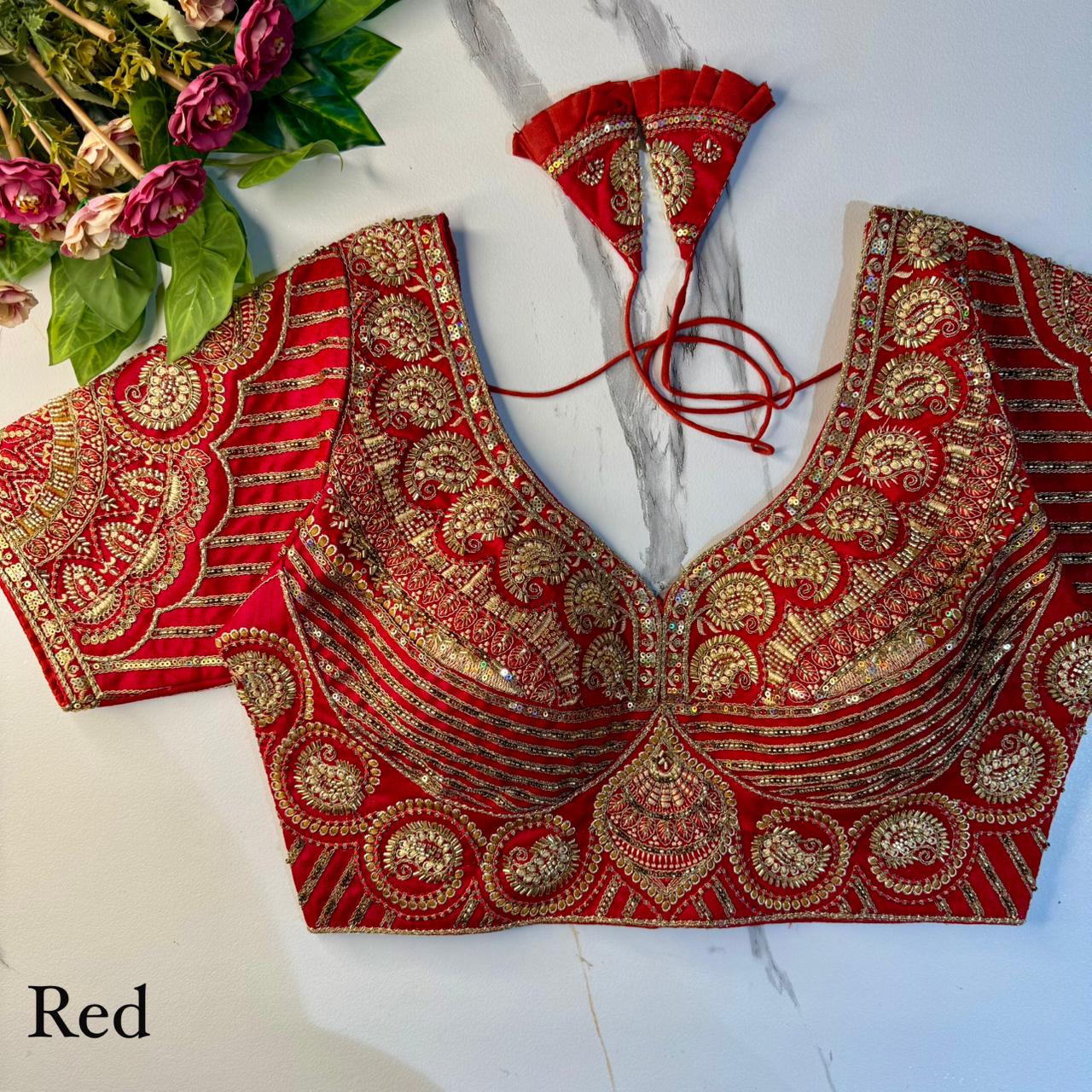 Red Soft Heavy Pure Soft Italian Silk With Tricot Fuising Work Bridal Blouse