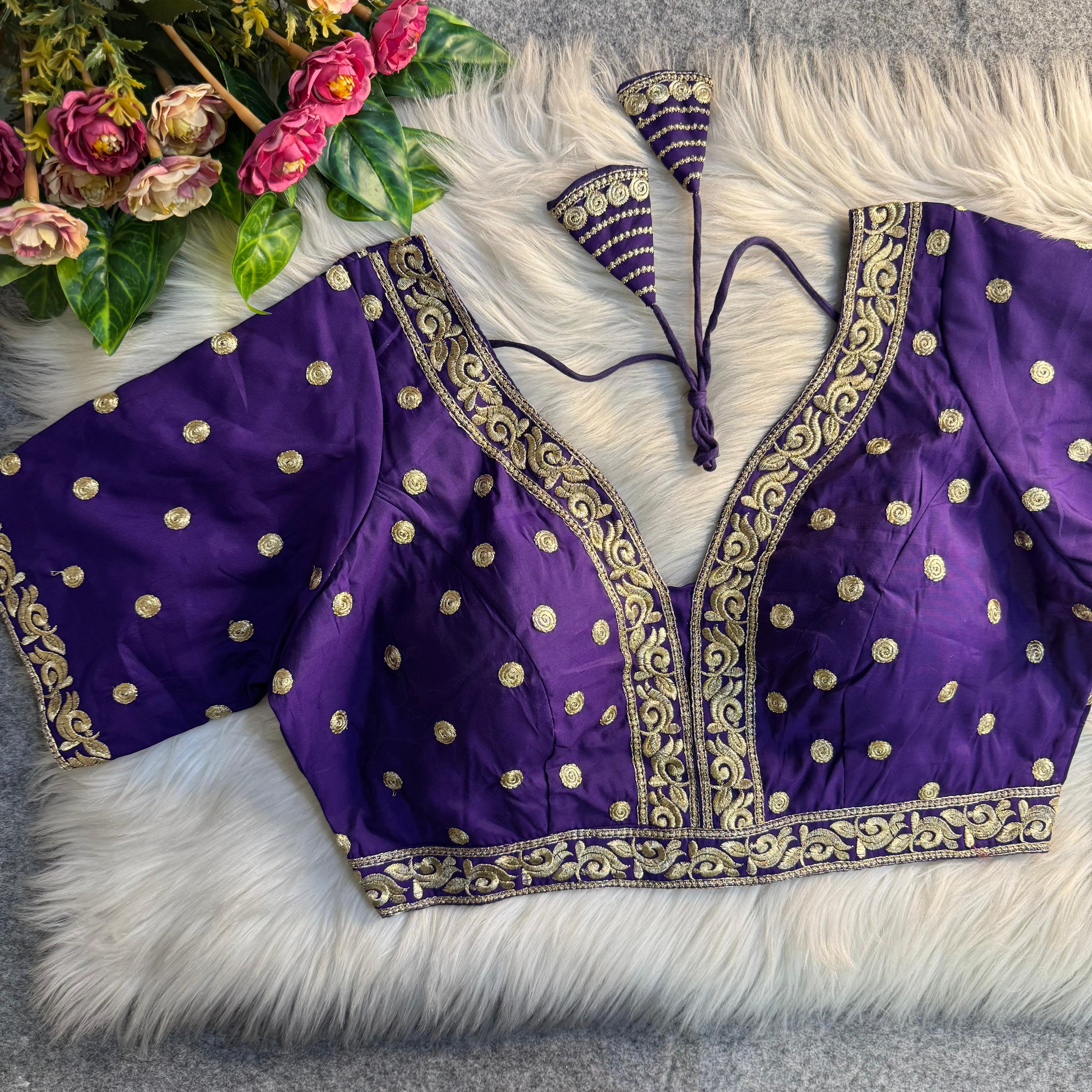 Blue Soft Roman Silk Heavy Jari & Thread Work Work Blouse