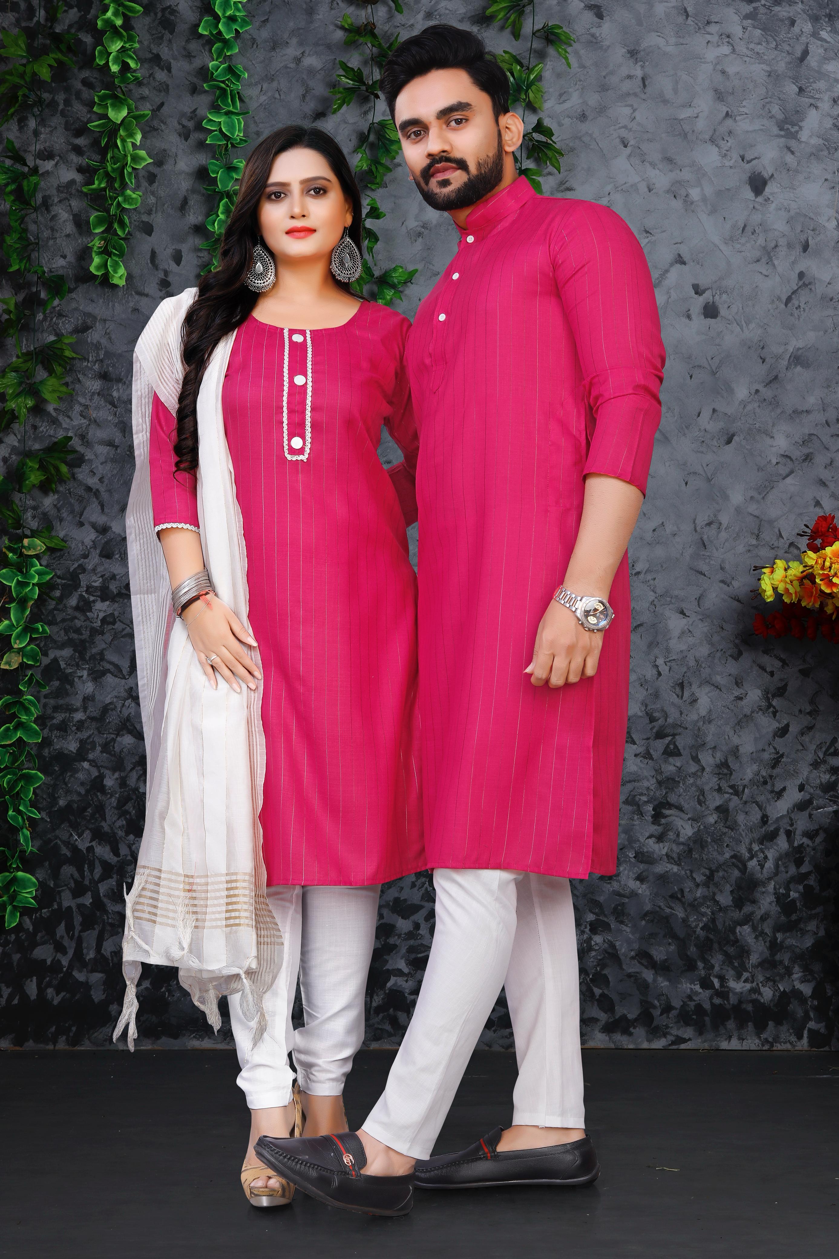 Rani Pure Soft Cotton Kurta & Kurti Matching Couple Set