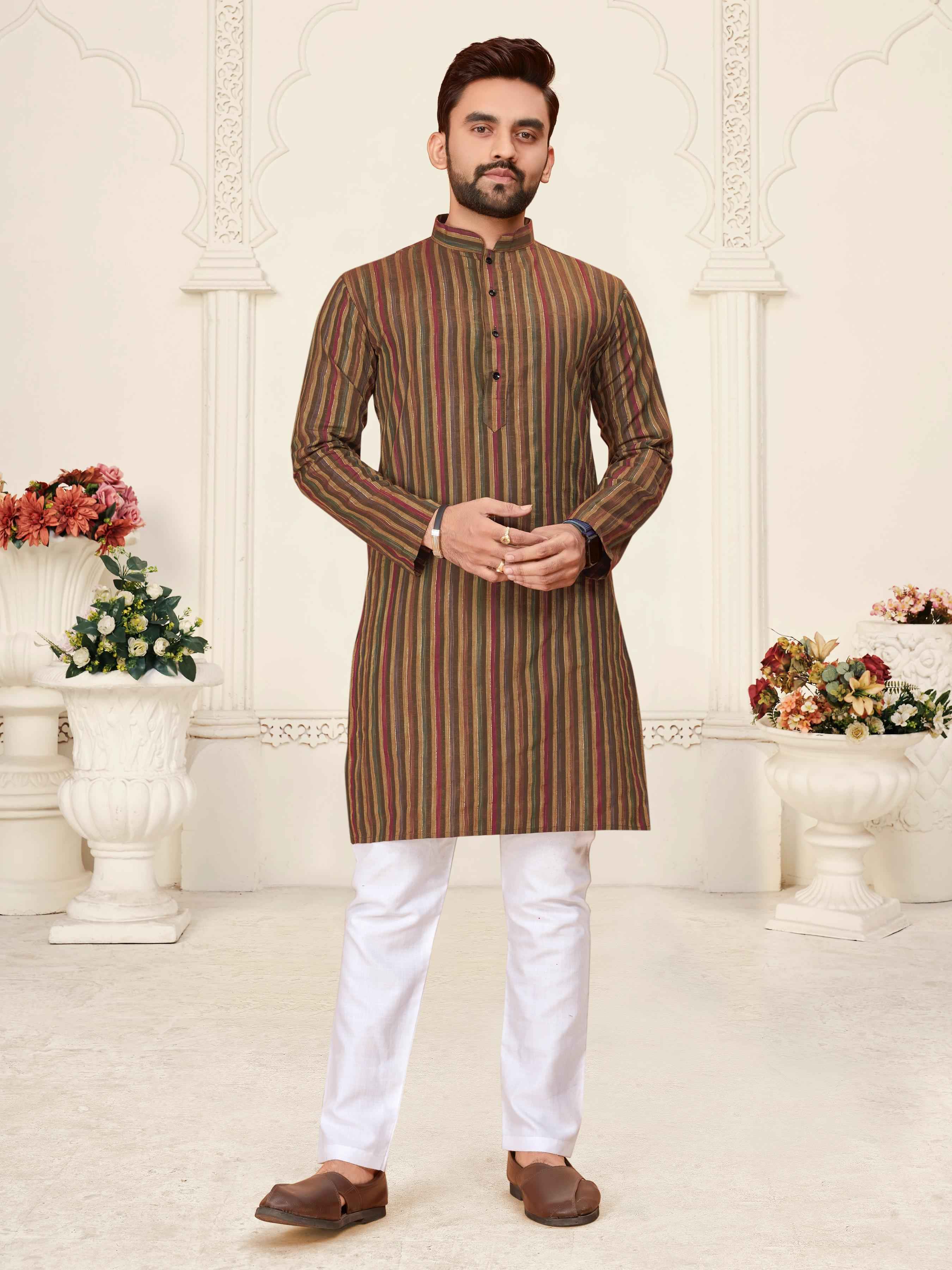 Brown Pure Soft Cotton Kurta & Kurti Matching Couple Set