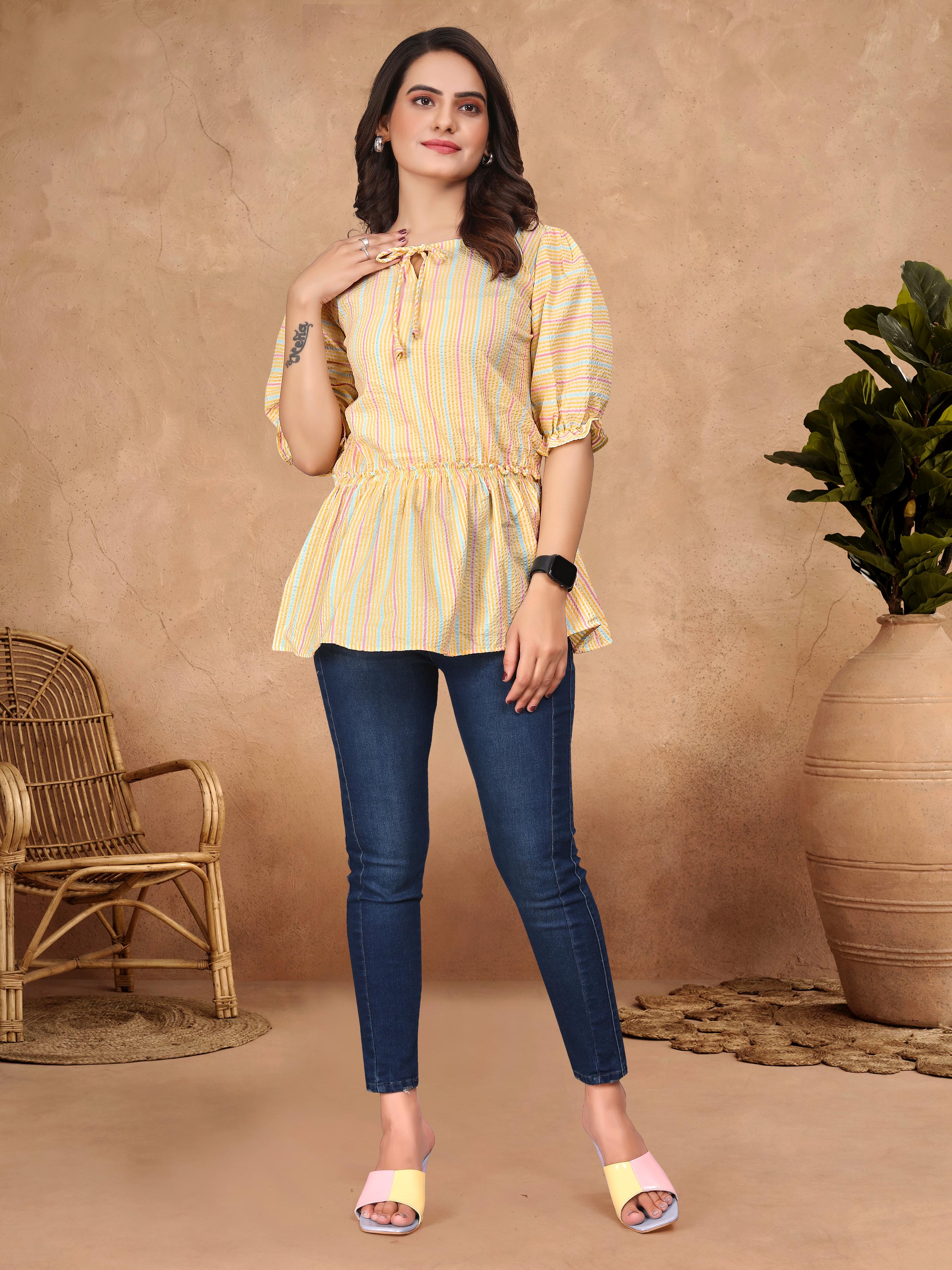 Yellow Pure Soft Cotton Printed Shirt & Tunic Matching Both Couple Combo
