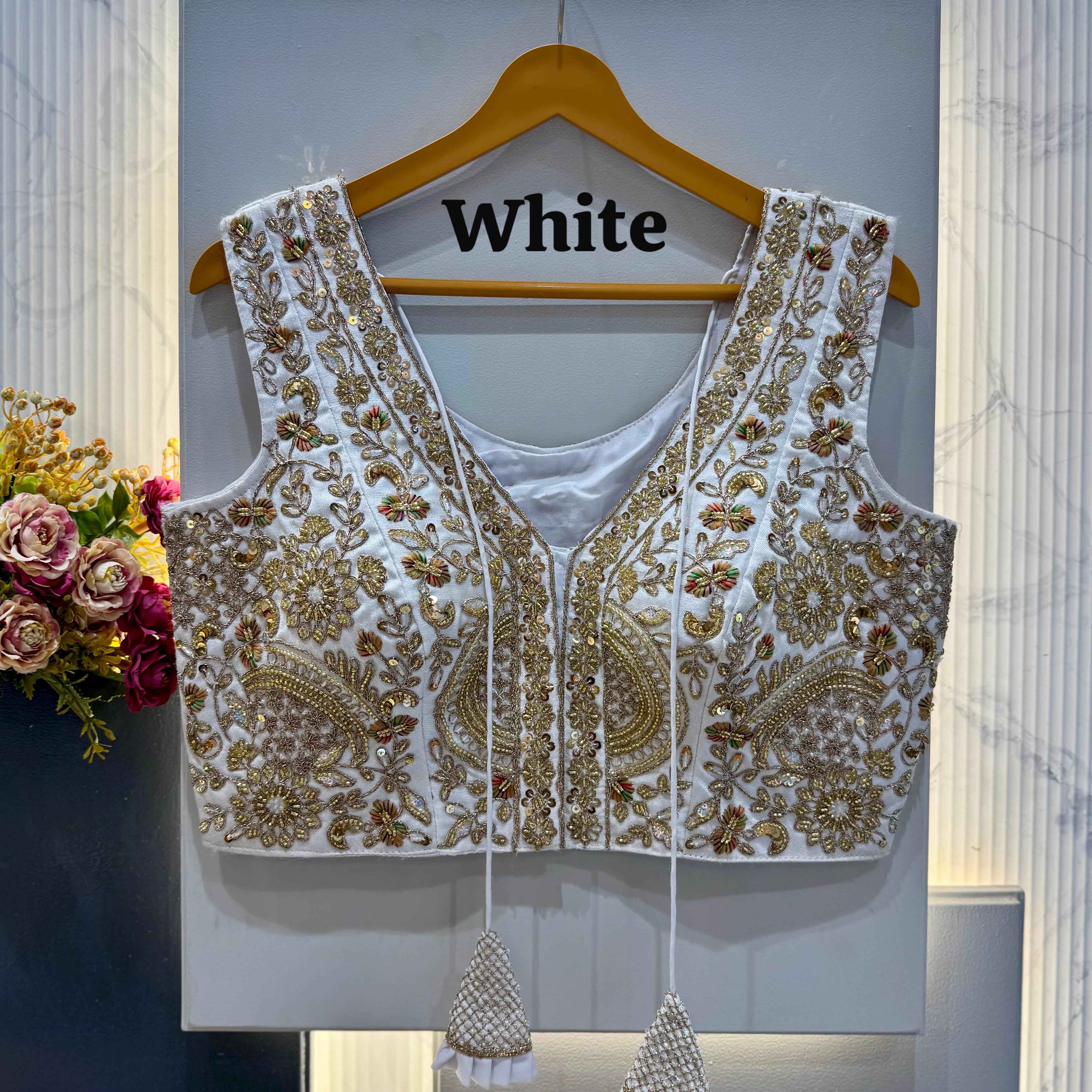 White Pure Soft Italian Silk Heavy Codding Sequins Work Bridal Blouse