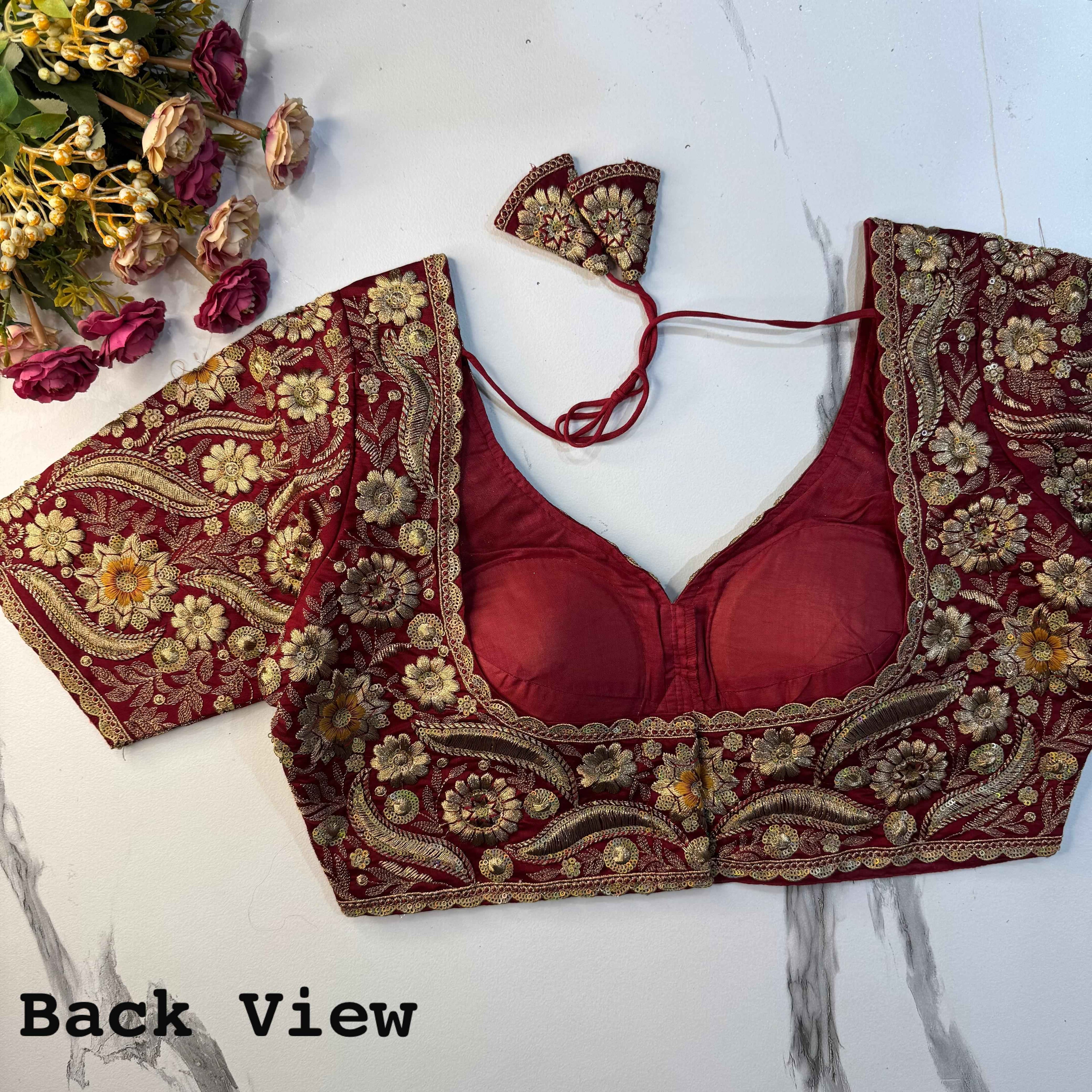 Maroon Pure Soft Italian Silk Heavy Codding Sequins Work Bridal Blouse