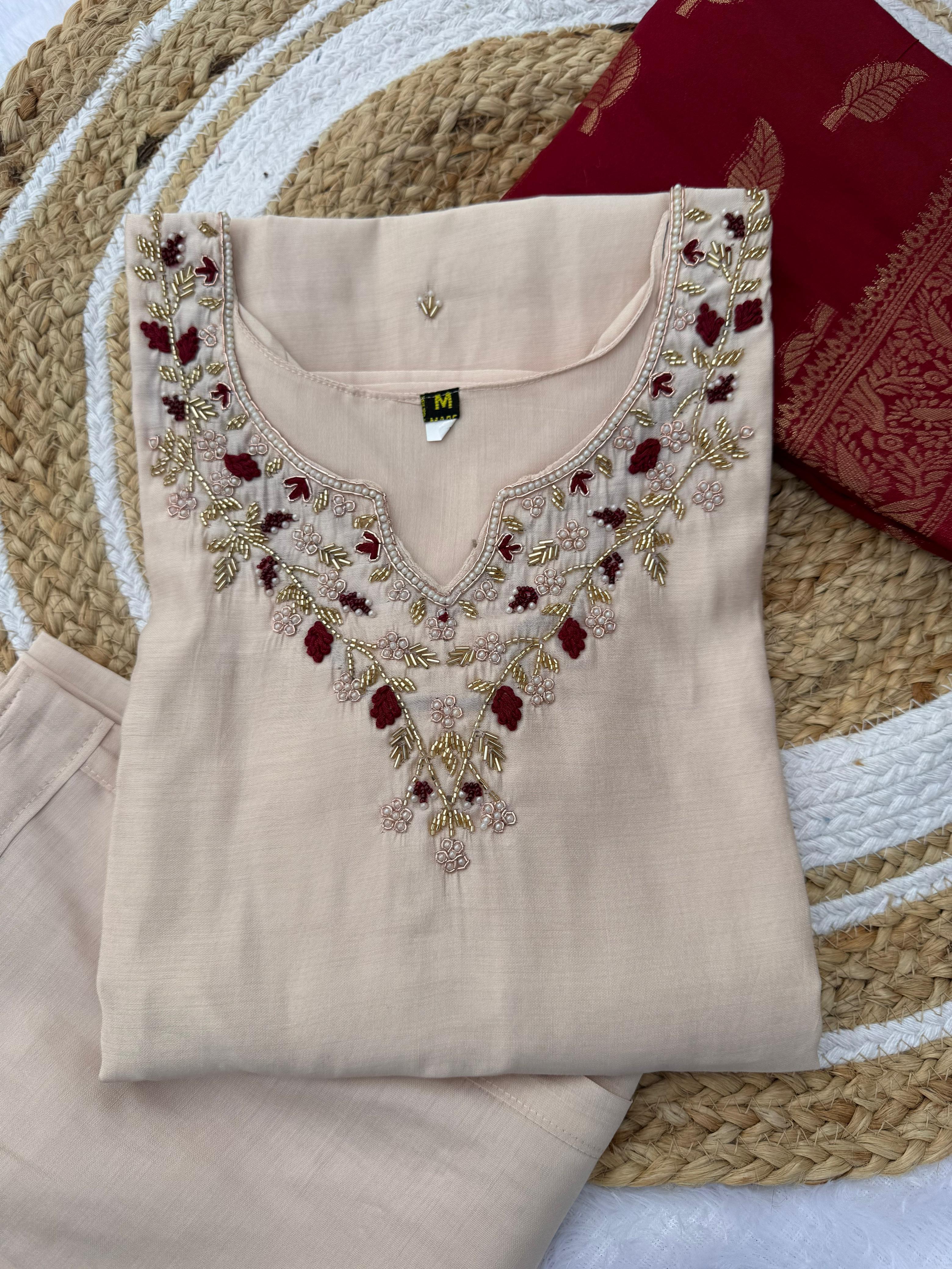 Cream Pure Soft Roman Silk Kurti With Pent
