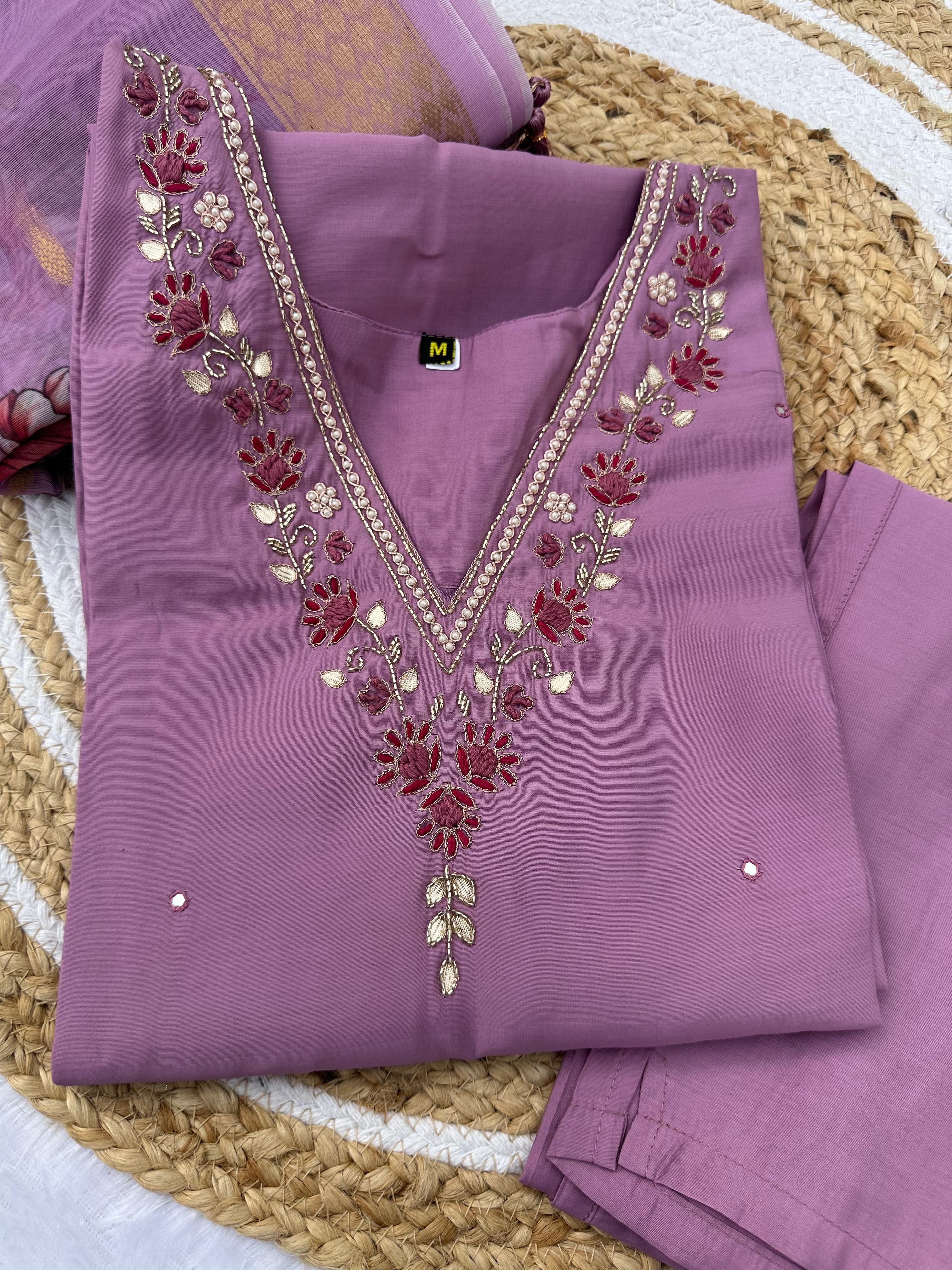 Lavender Pure Soft Roman Silk Kurti With Pent