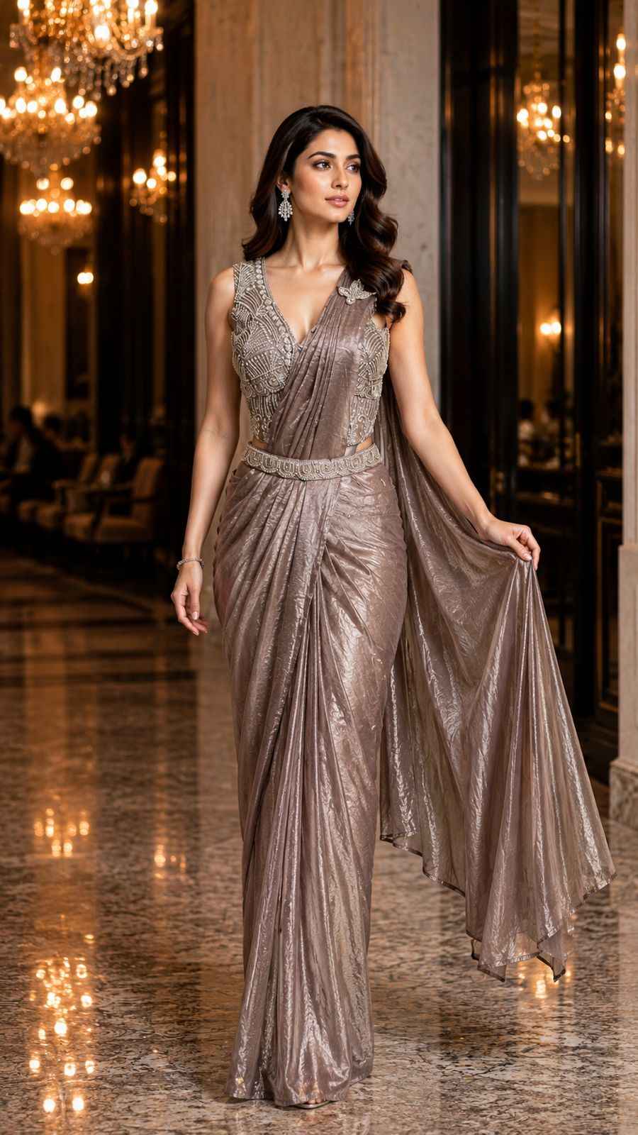 Bronze Pure Imported Fendi Silk Ready to Wear Saree