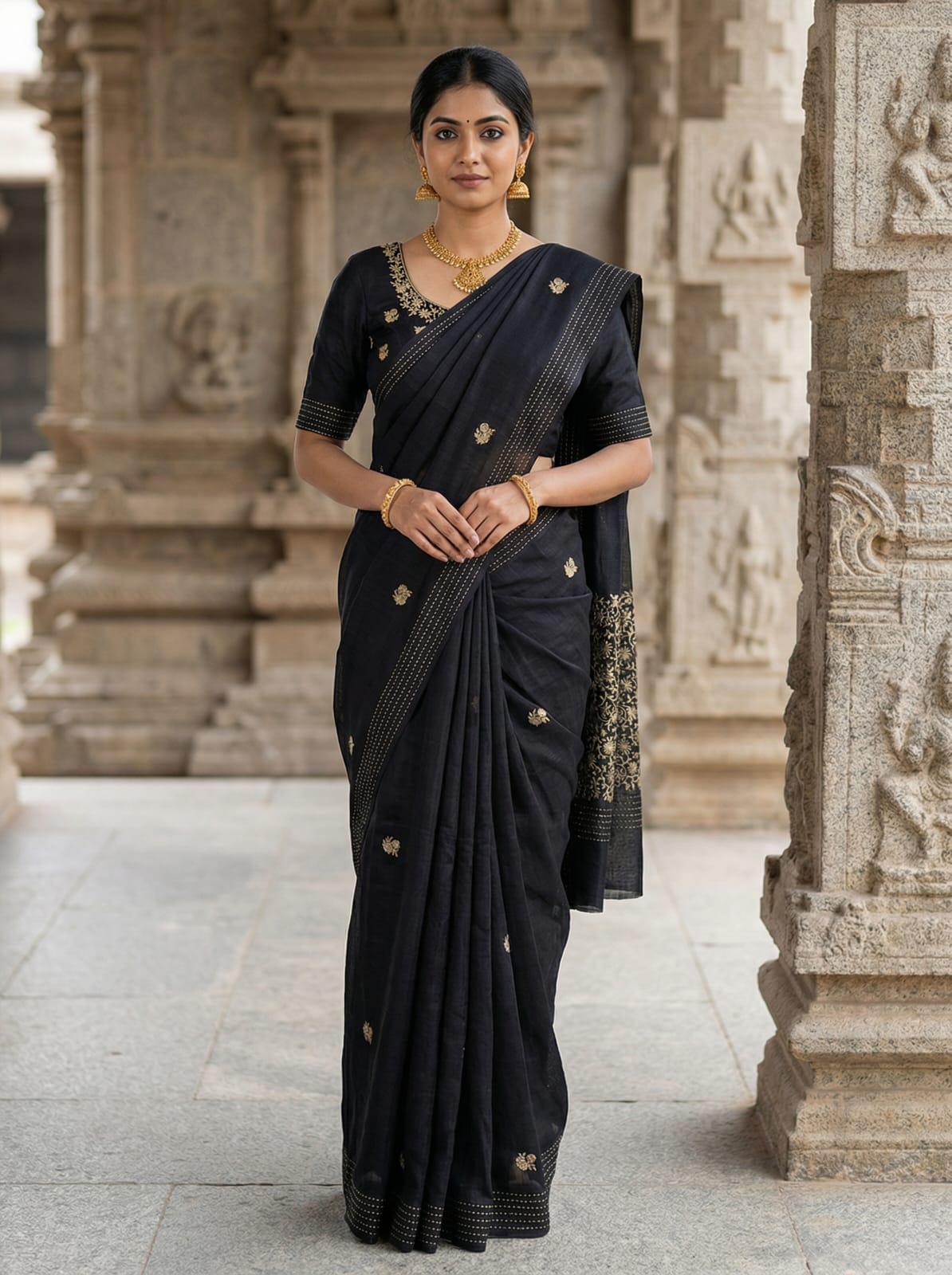 Black Pure Soft Matka Silk Handloom Saree