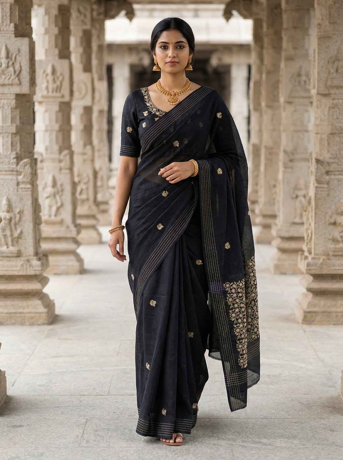 Black Pure Soft Matka Silk Handloom Saree