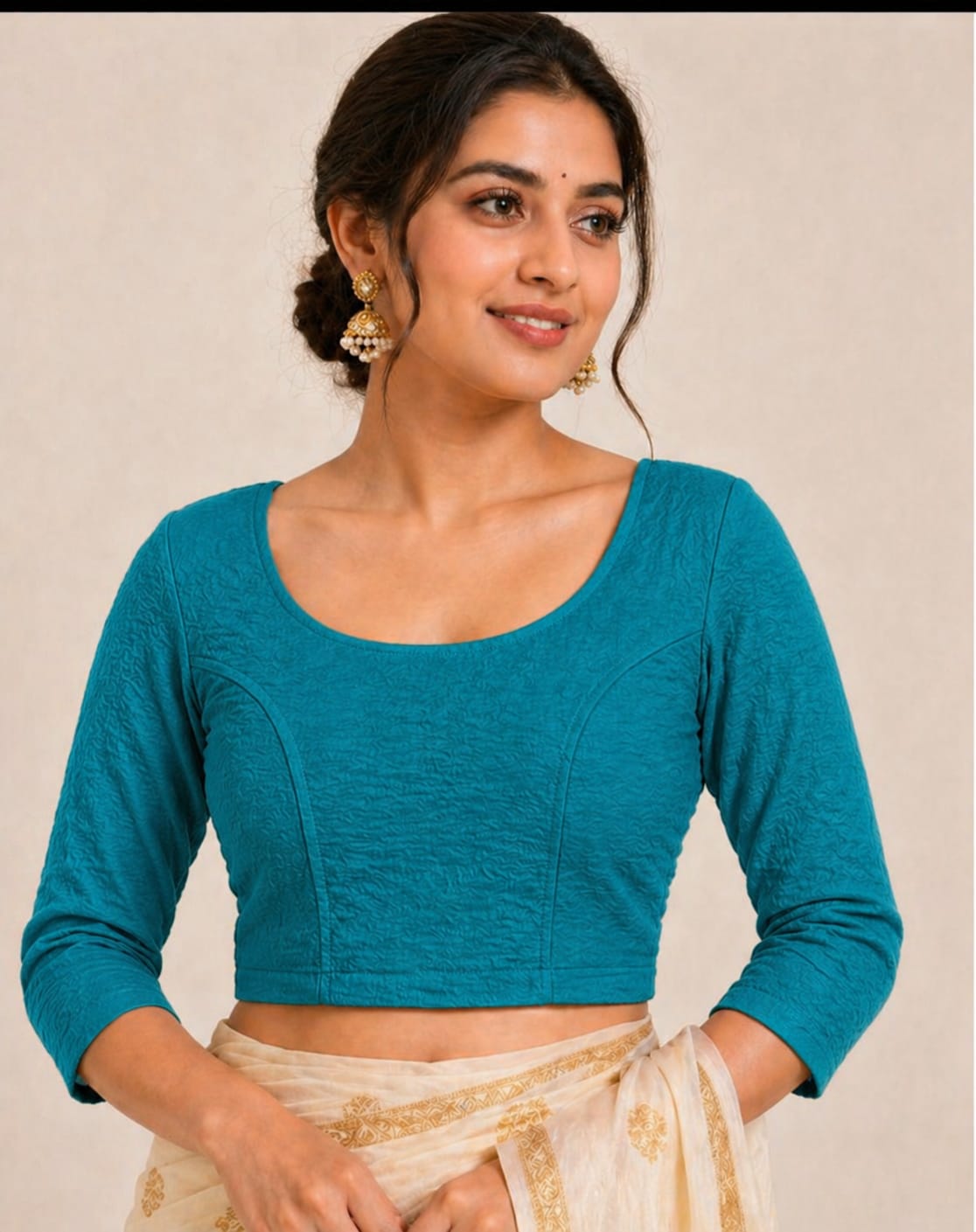 Blue Pure Premium Crush Lycra Readymade stretchable Blouse