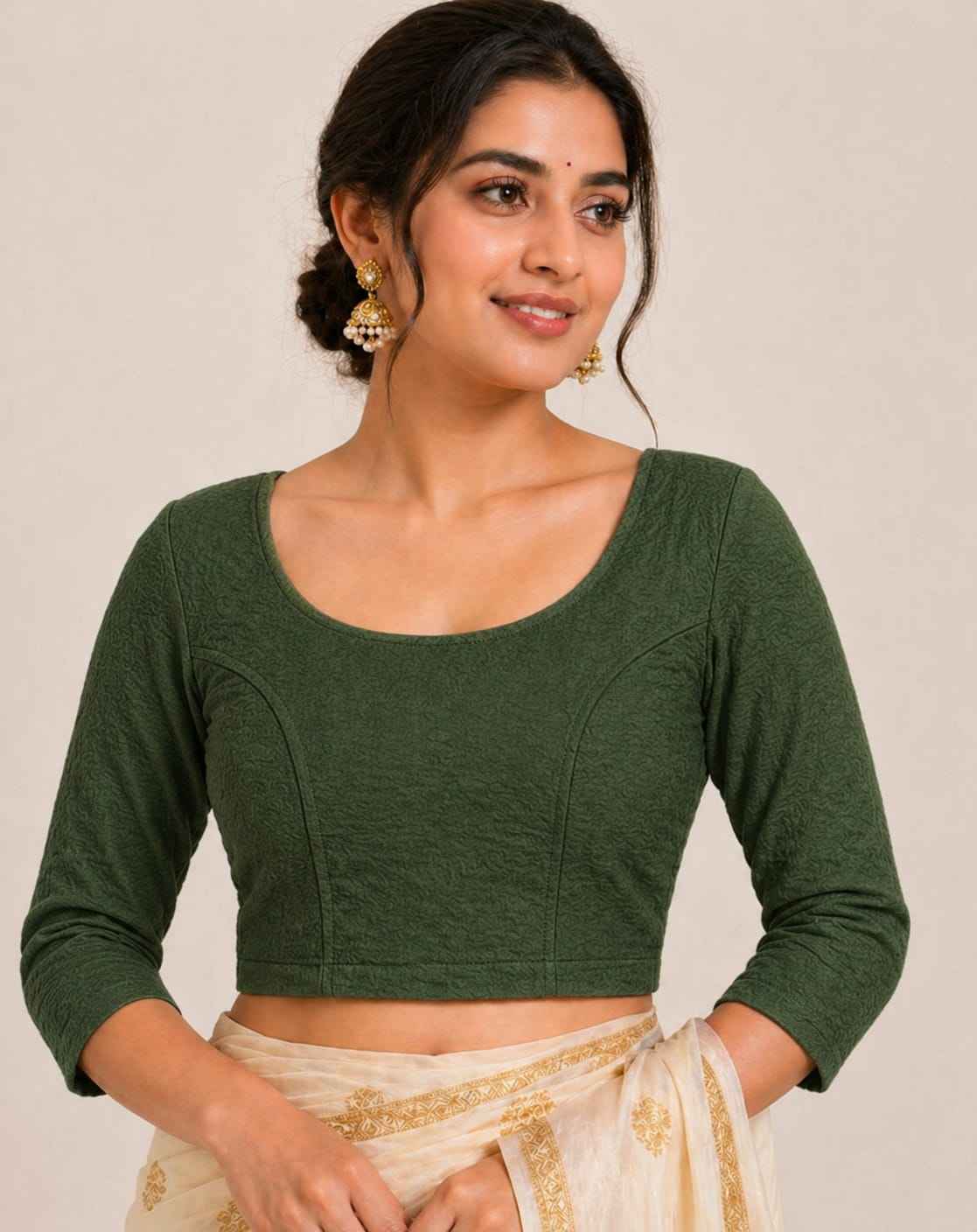 Green Pure Premium Crush Lycra Readymade stretchable Blouse