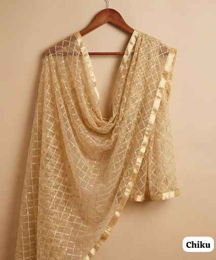 Gold Premium Heavy Net With Elegant Embroidery Work Duppata