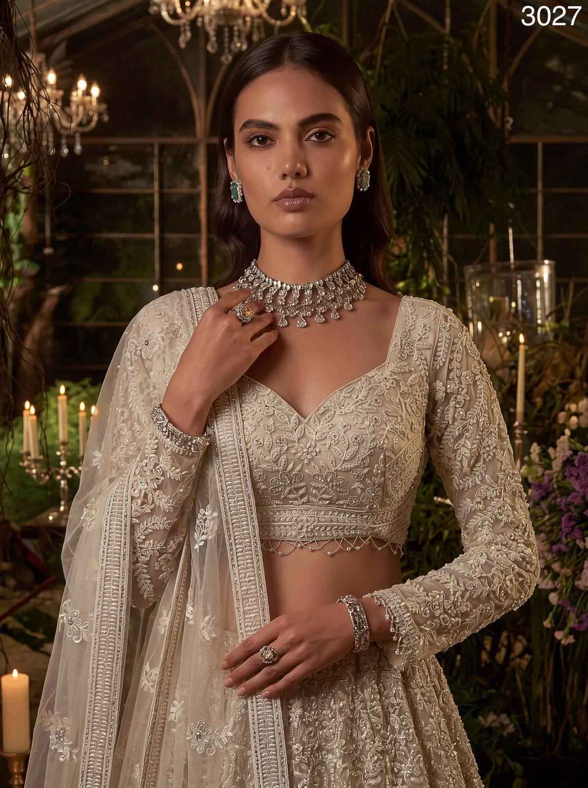 Ivory Pure Soft Heavy Net Fancy Embroidery Work Bridal Lehenga Choli