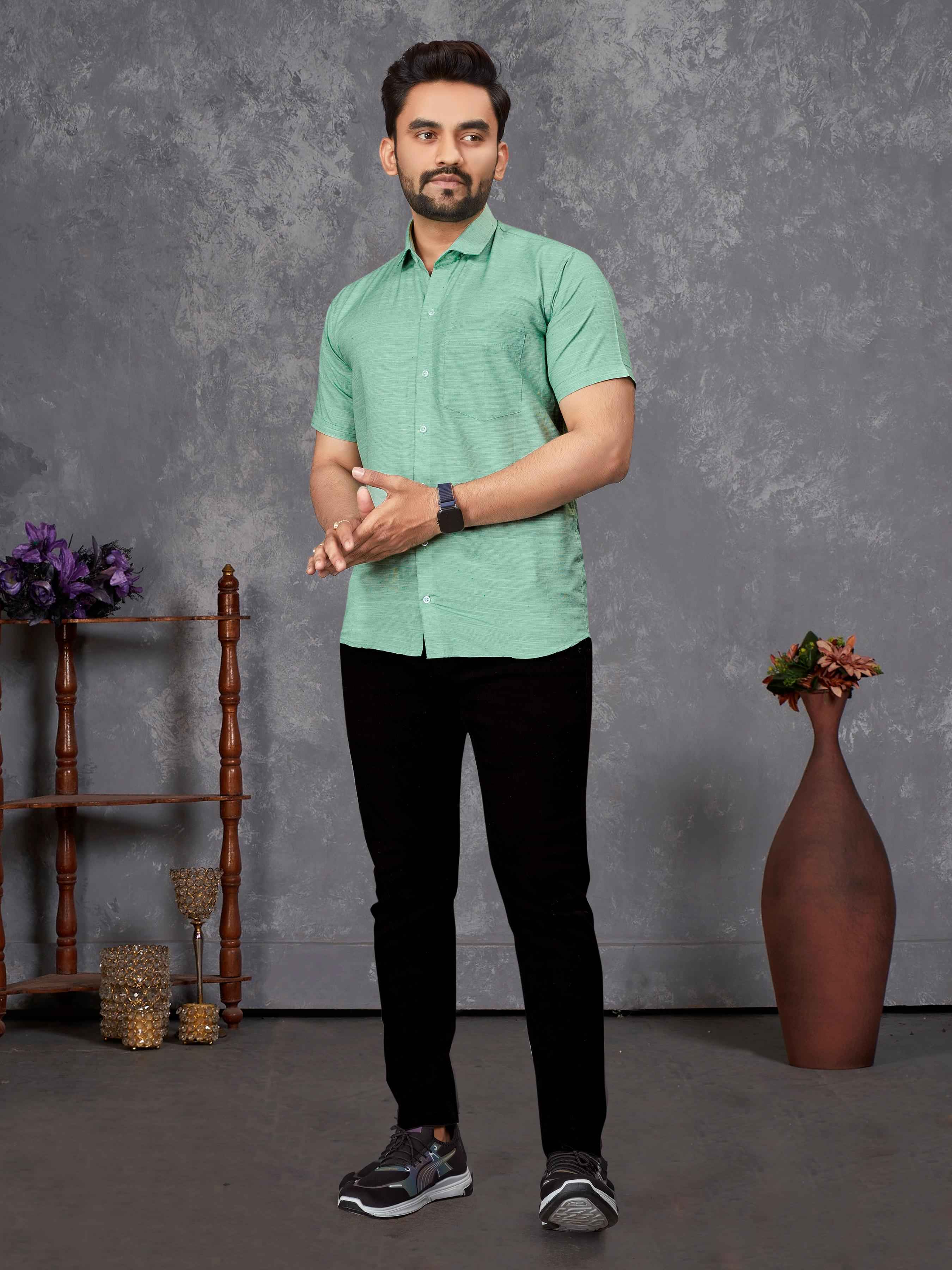 Green Pure Soft Cotton Printed Shirt & Tunic Matching Both Couple Combo