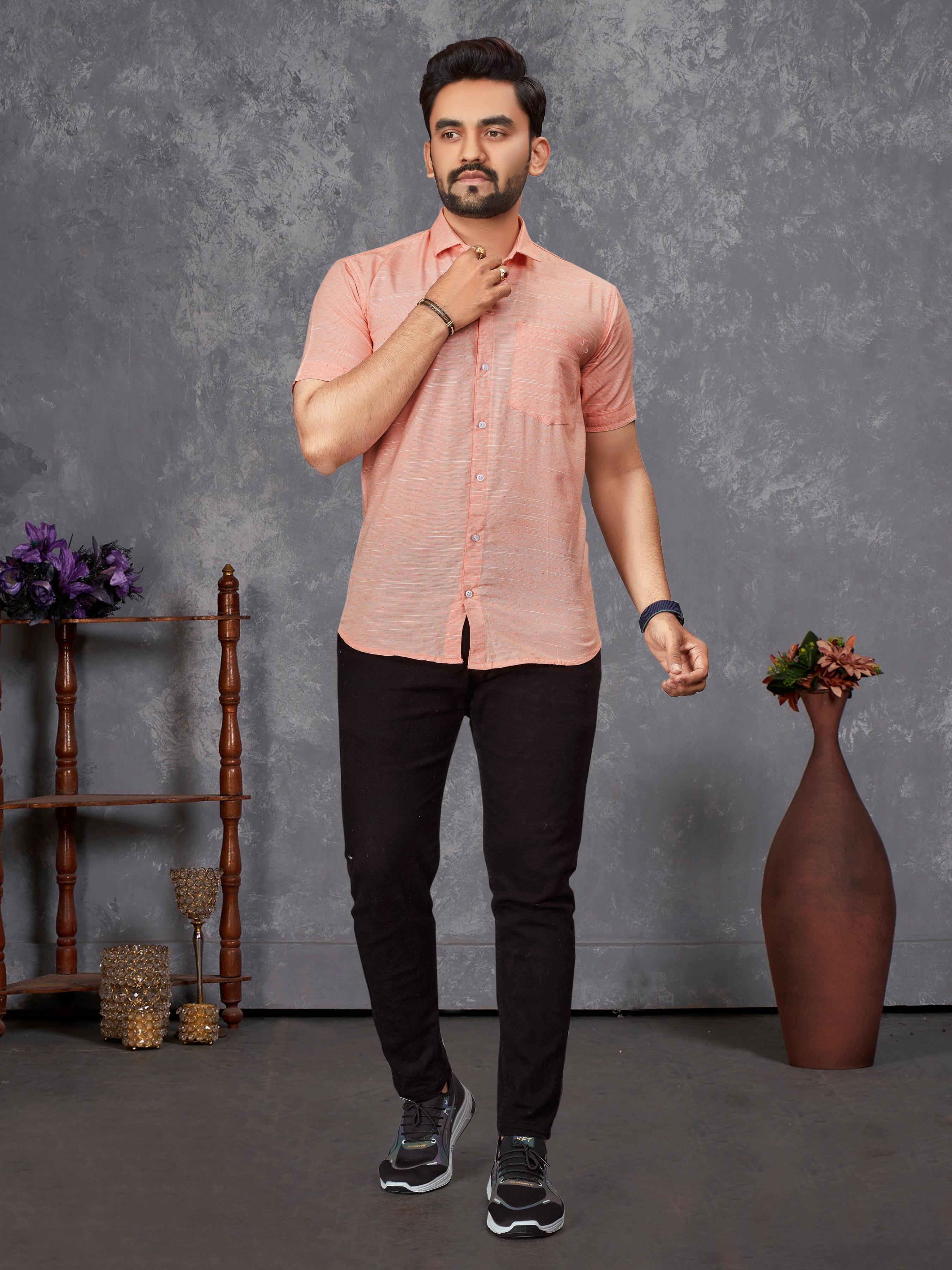 Peach Pure Soft Cotton Printed Shirt & Tunic Matching Both Couple Combo