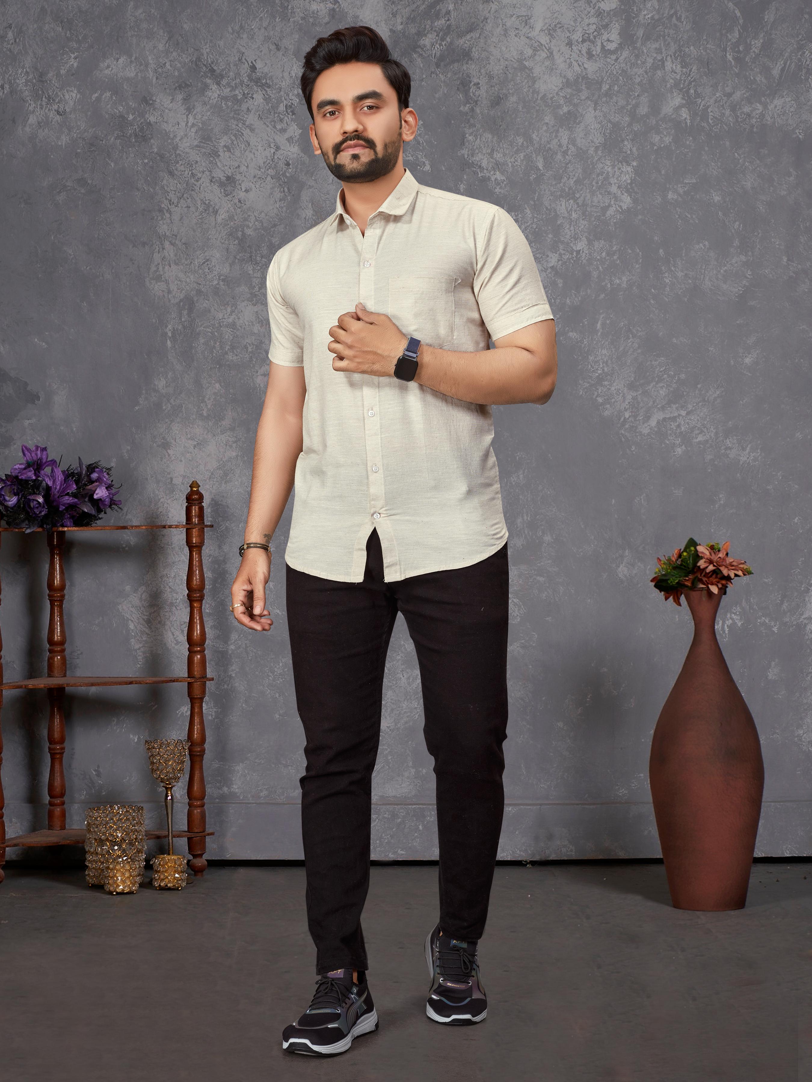 White Pure Soft Cotton Printed Shirt & Tunic Matching Both Couple Combo
