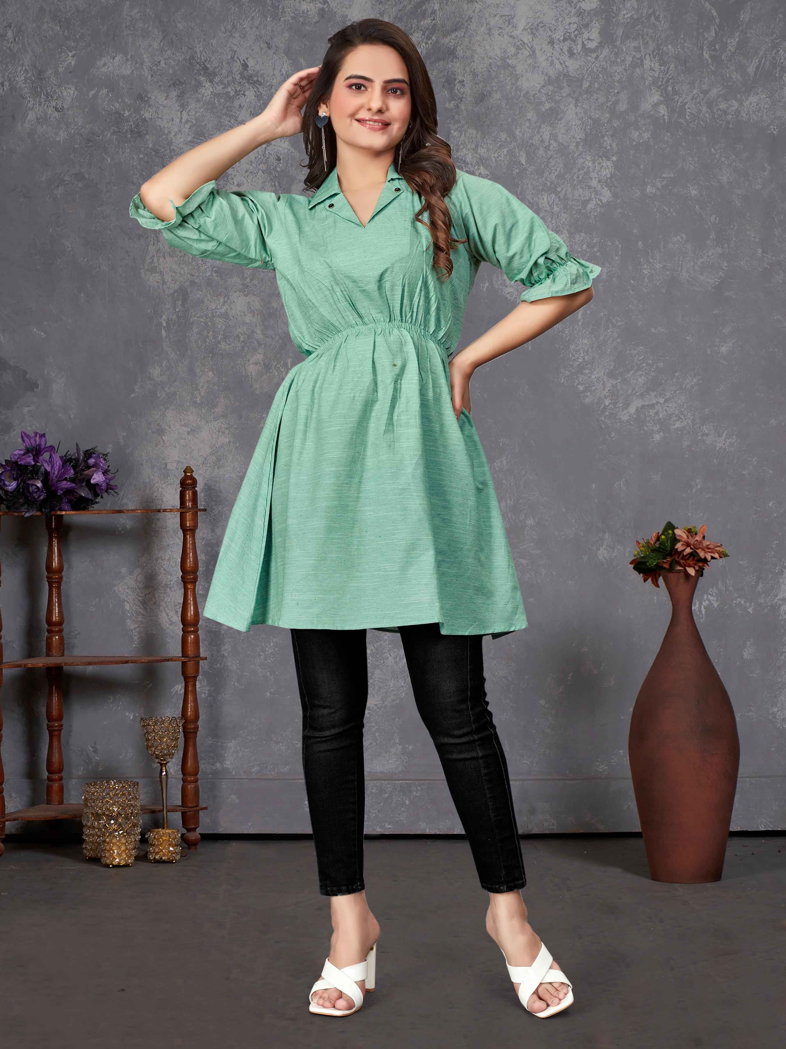 Green Pure Soft Cotton Printed Shirt & Tunic Matching Both Couple Combo