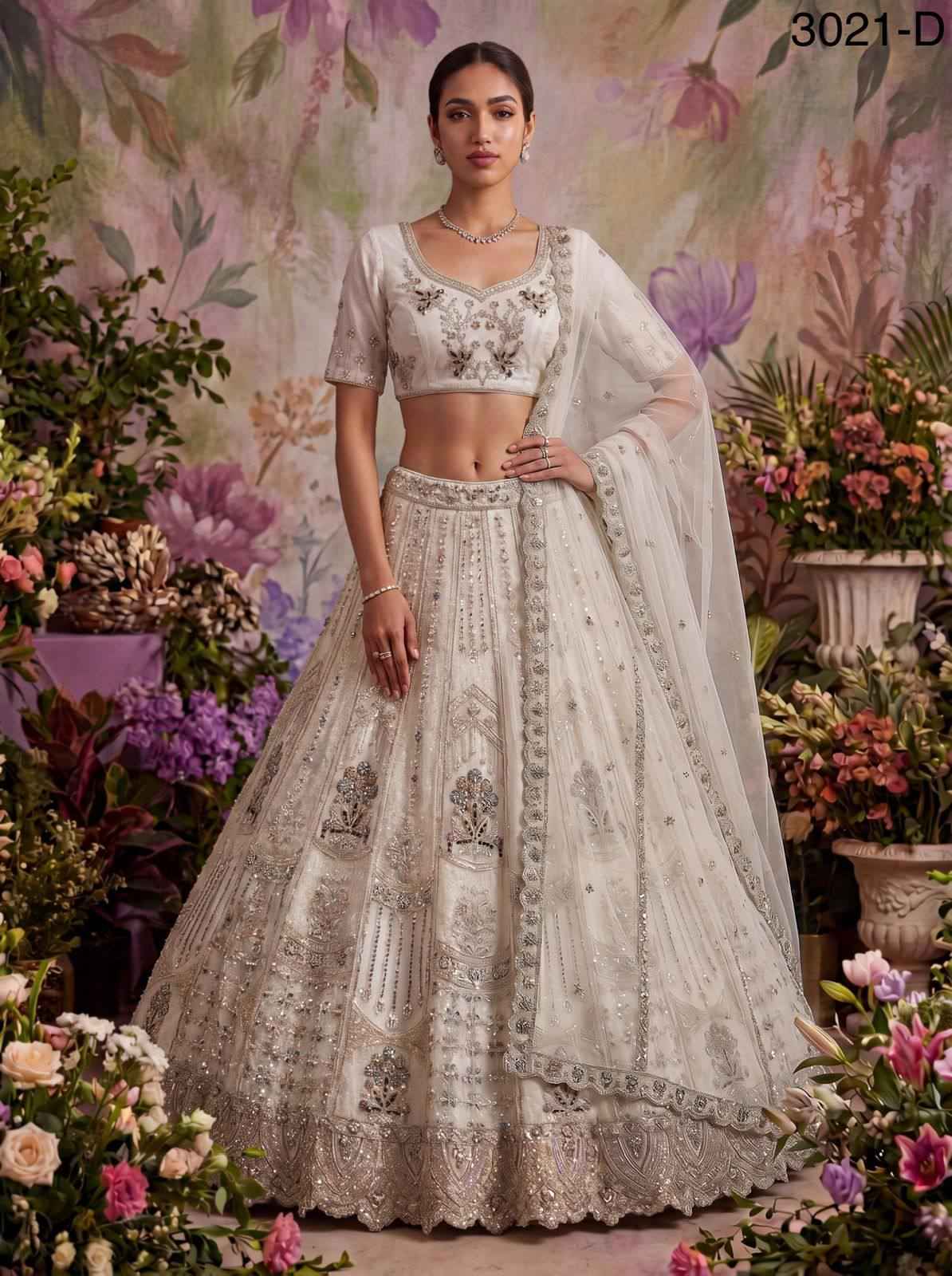 White Pure Soft Heavy Net Fancy Embroidery Work Bridal Lehenga Choli