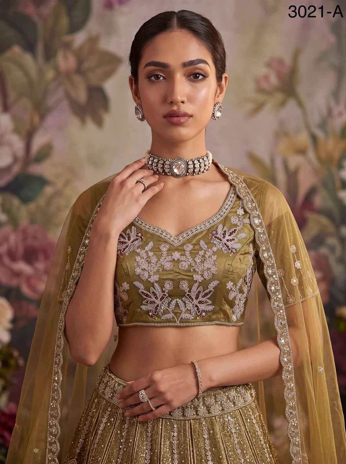 Mustard Pure Soft Heavy Net Fancy Embroidery Work Bridal Lehenga Choli