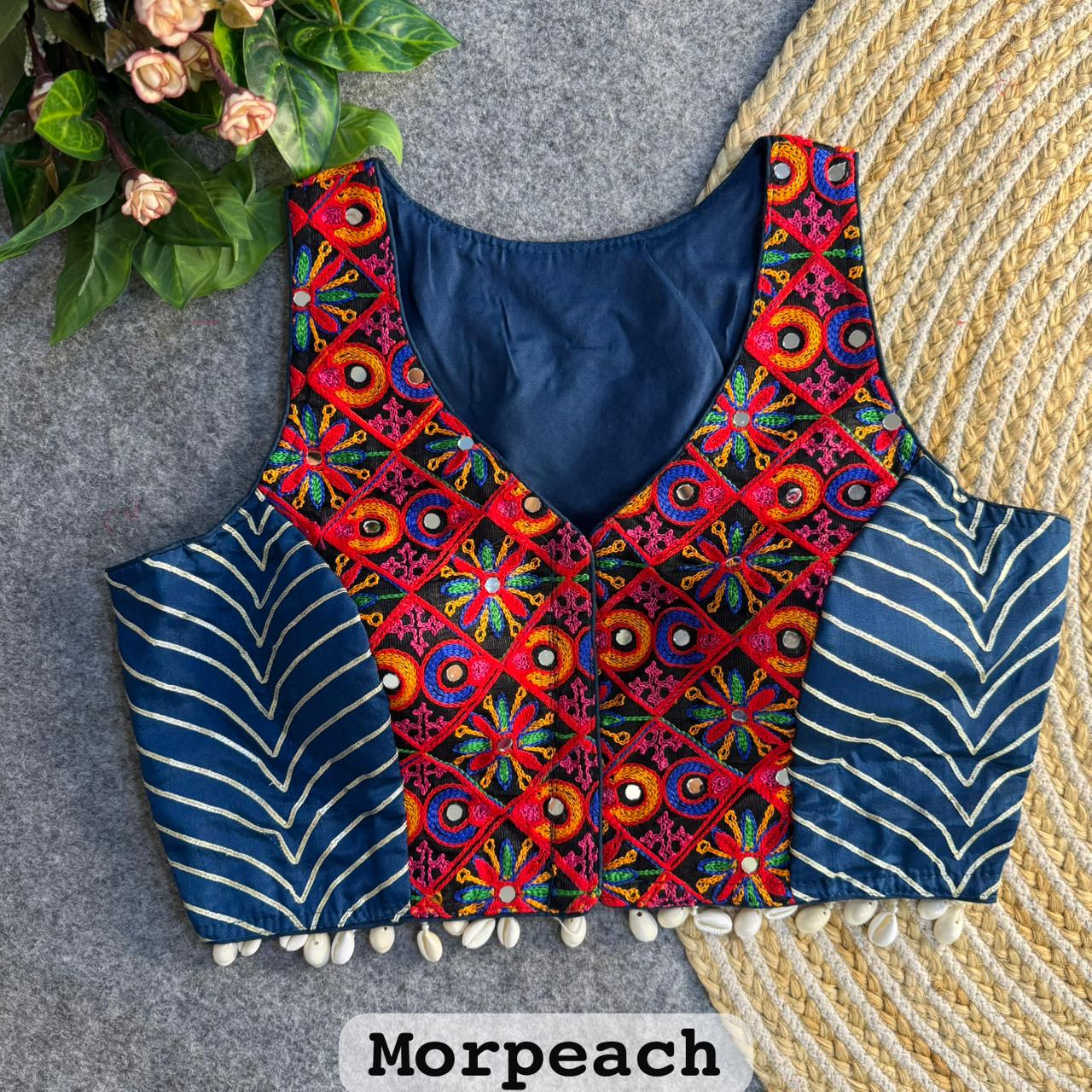 MorPeach Pure Soft Heavy Silk Kutchi With Gotapatti Work Navratri Blouse