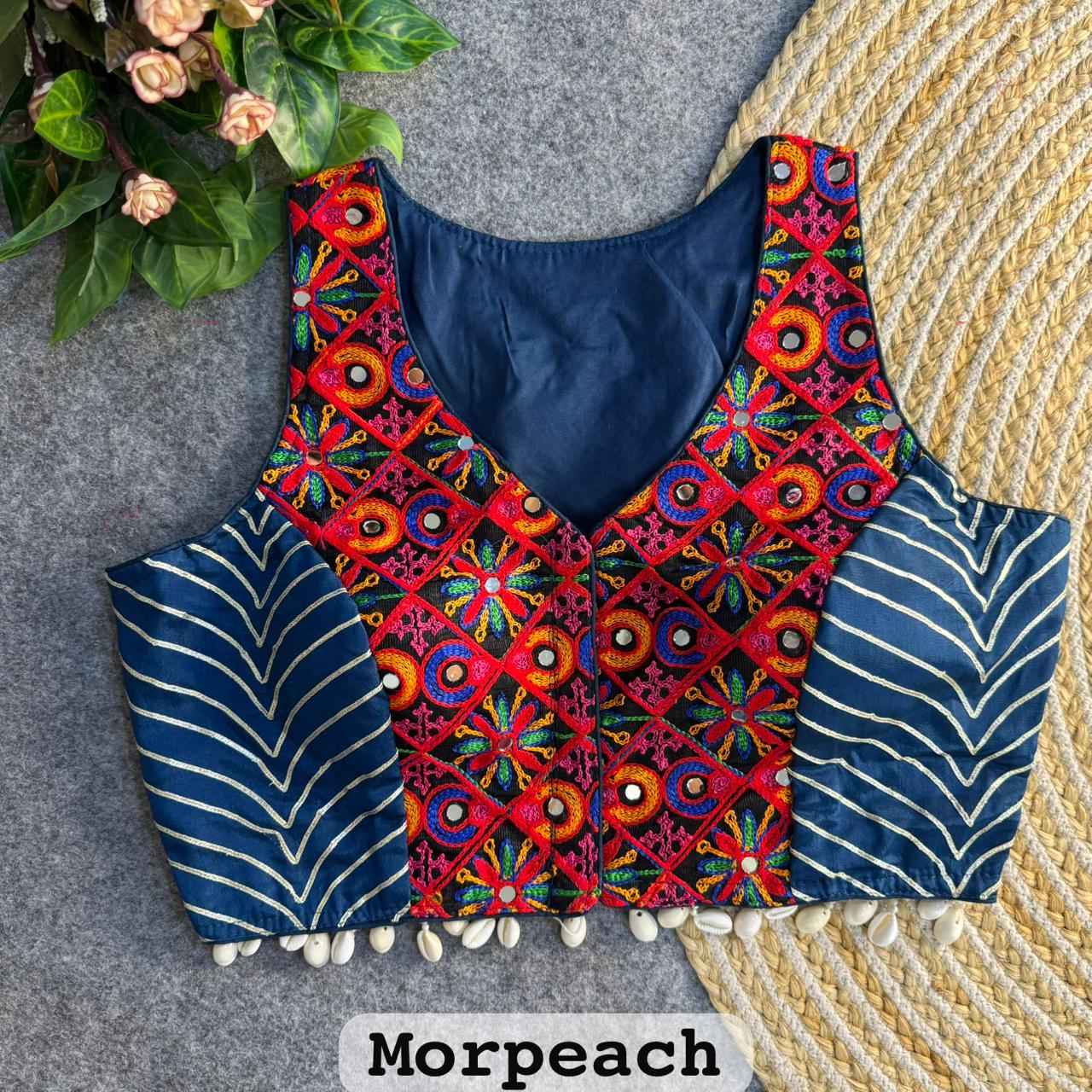 MorPeach Pure Soft Heavy Silk Kutchi With Gotapatti Work Navratri Blouse