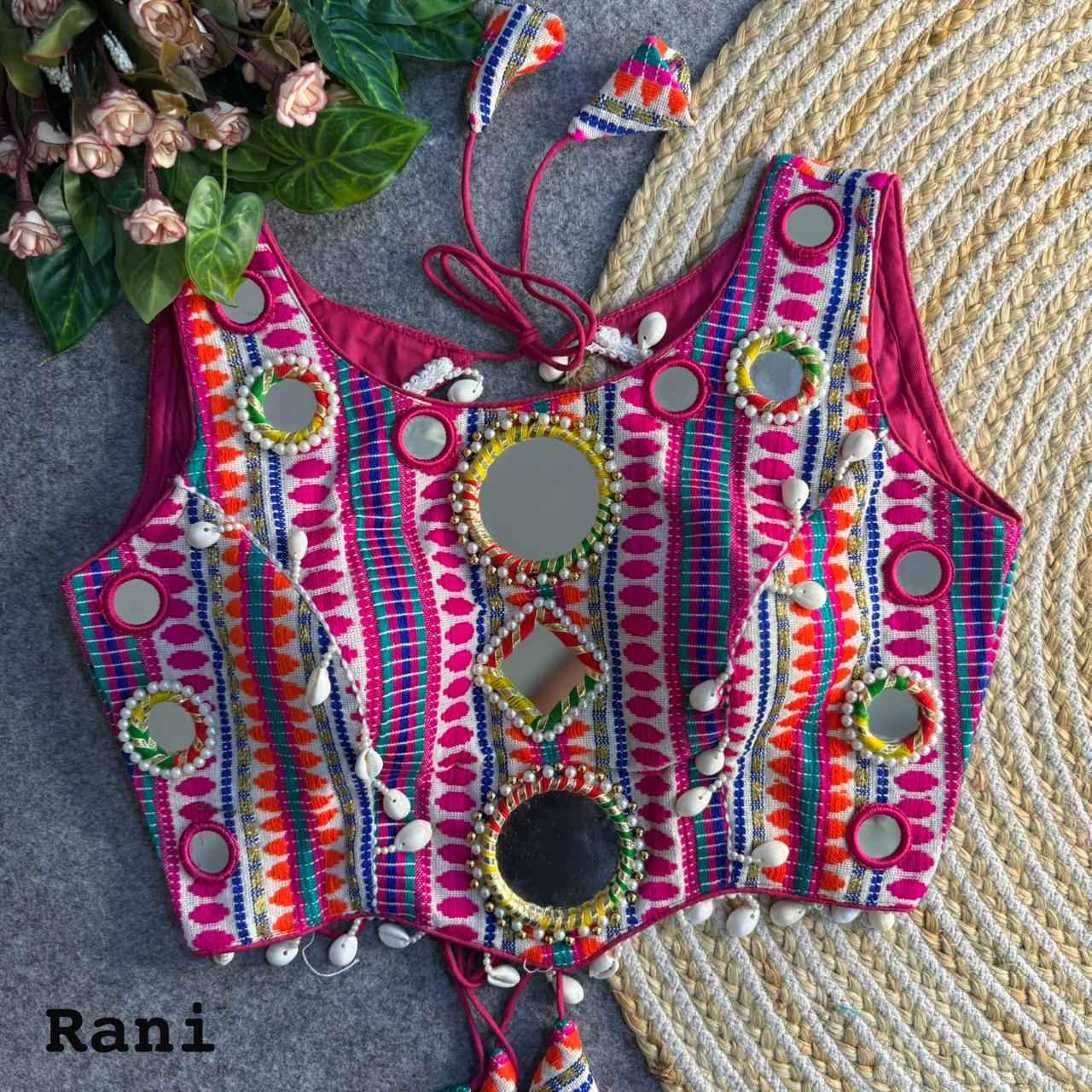 Rani Pure Soft Heavy Jhoot Mirror Kutchi Work Navratri Blouse