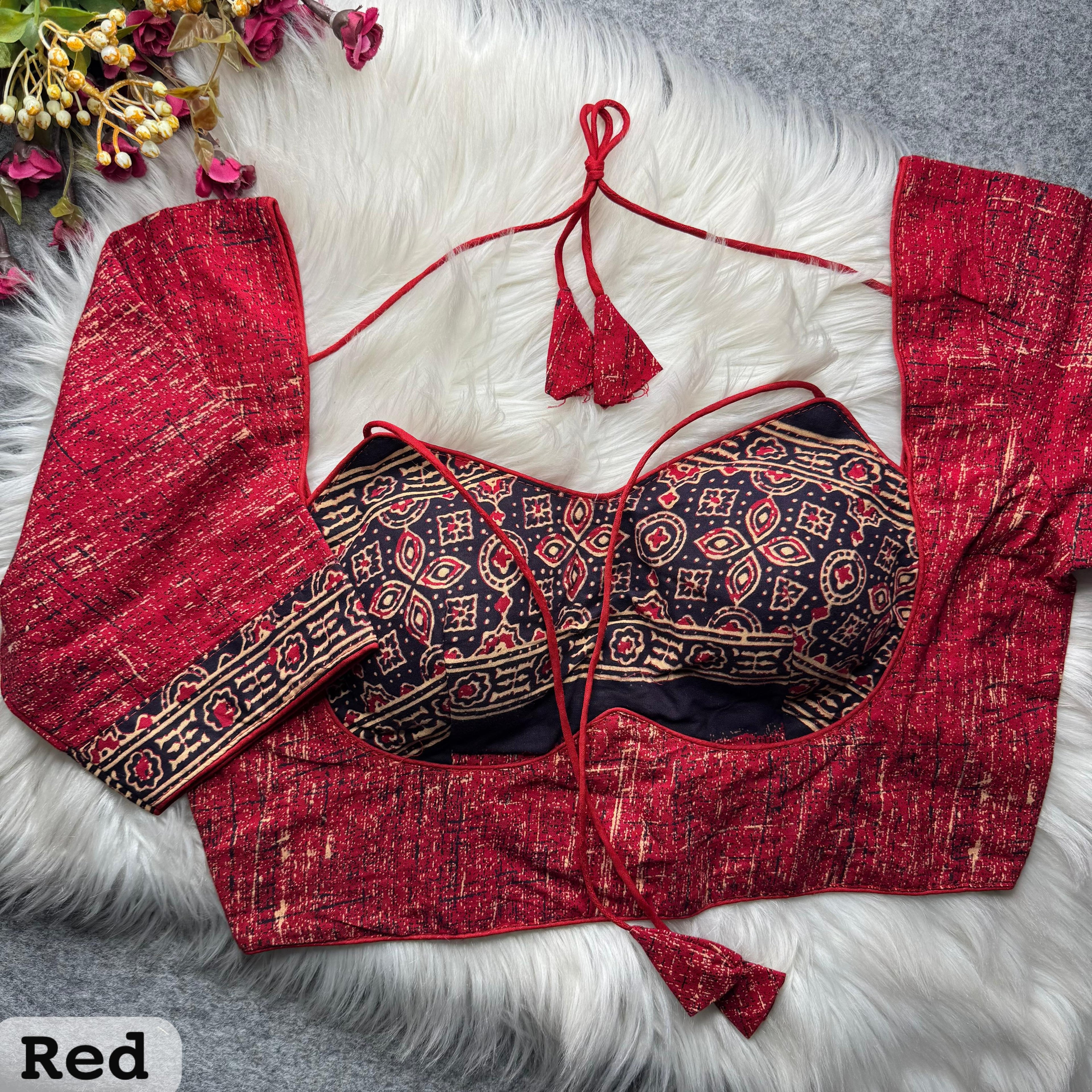 Red Pure Soft Ajrakh Cotton Masaba Style Blouse